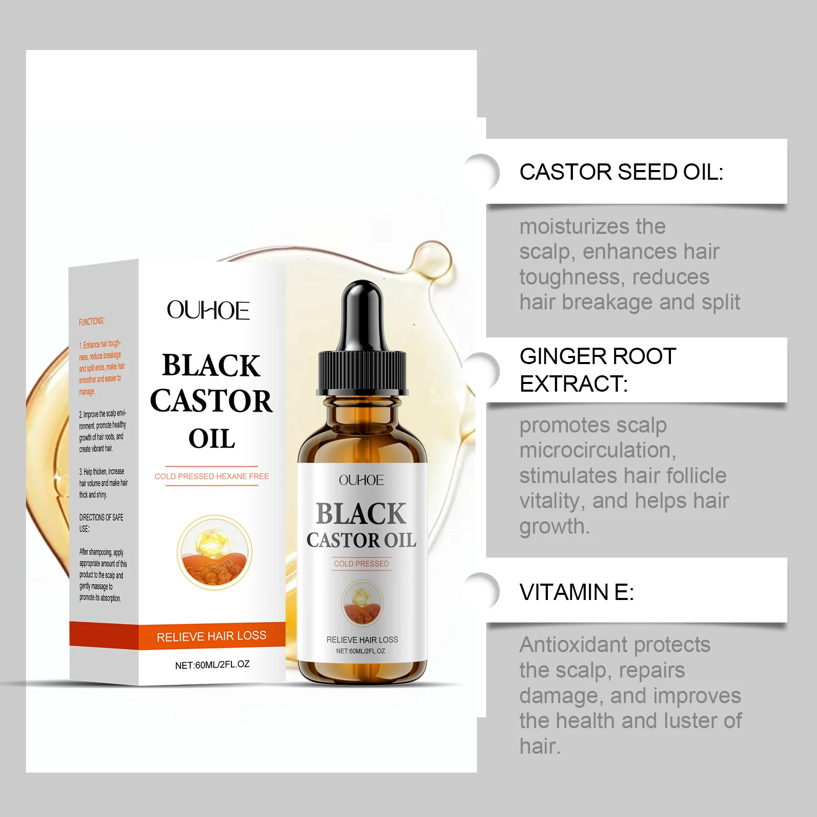 Black Castor Oil Hair Treatment Serum 60ml Nourish Scalp Strengthen Roots Reduce Hair Loss 5 black castor oil hair treatment serum 60ml der b7rcp6mt desc 5