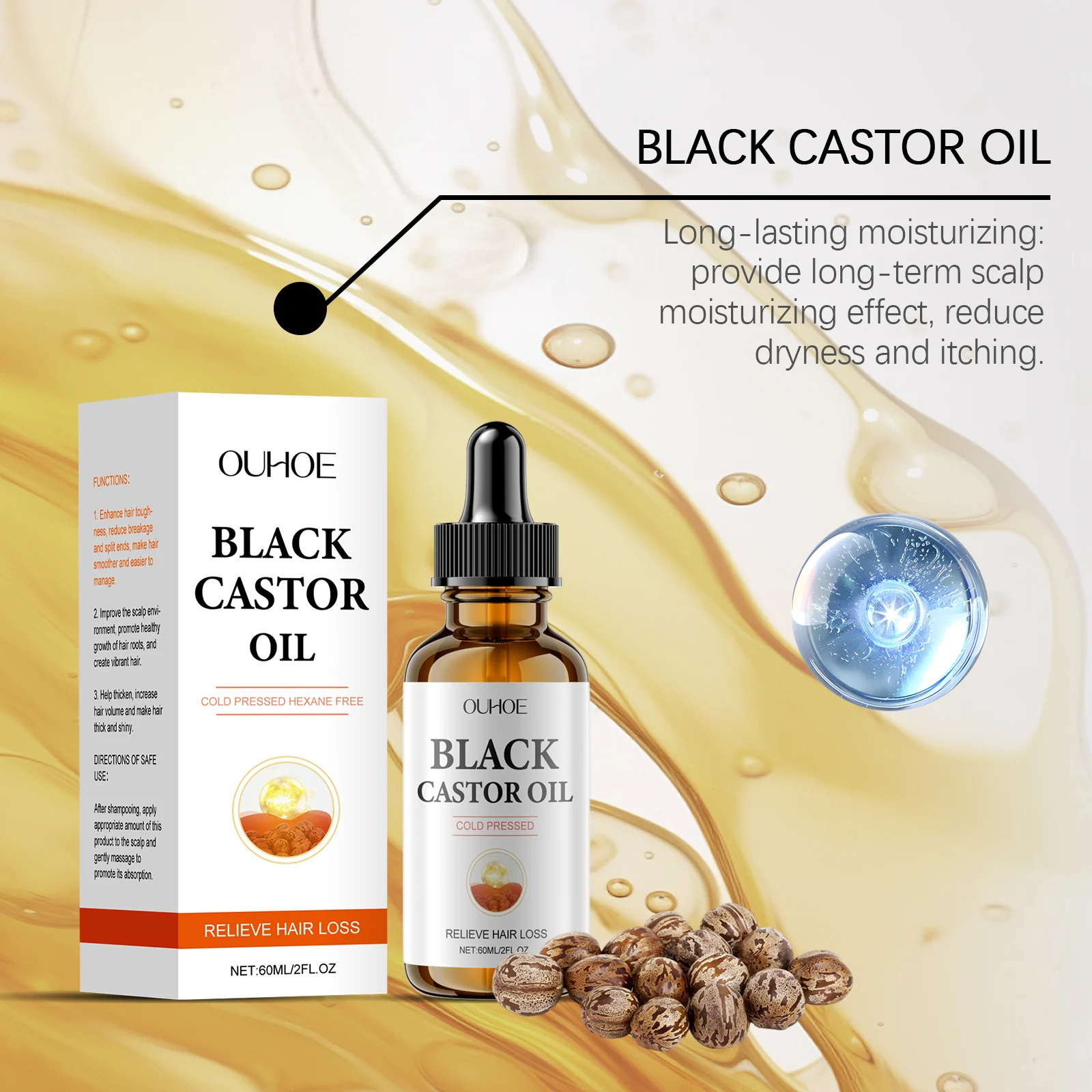 Black Castor Oil Hair Treatment Serum 60ml Nourish Scalp Strengthen Roots Reduce Hair Loss 6 black castor oil hair treatment serum 60ml der b7rcp6mt desc 6