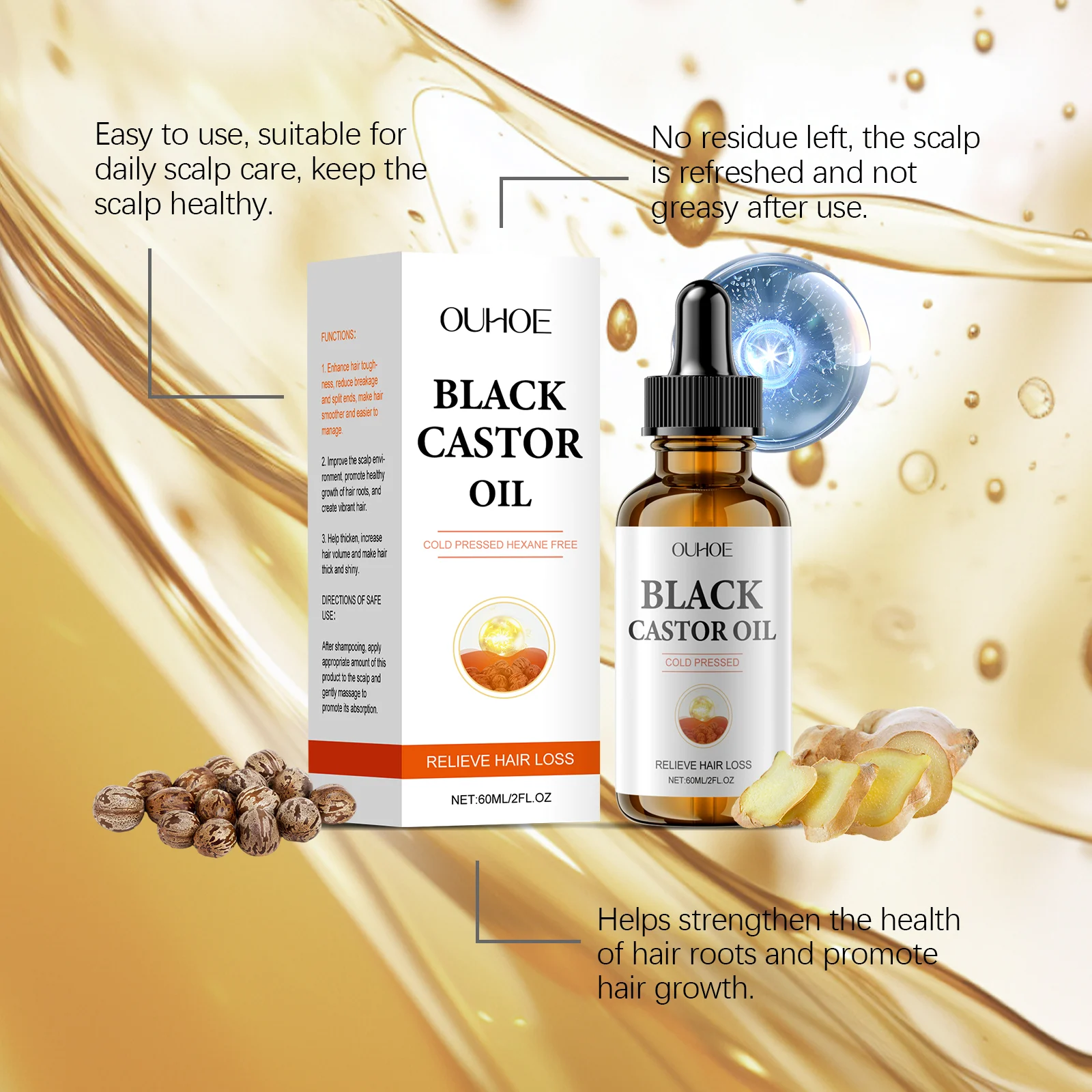 Black Castor Oil Hair Treatment Serum 60ml Nourish Scalp Strengthen Roots Reduce Hair Loss 7 black castor oil hair treatment serum 60ml der b7rcp6mt desc 7