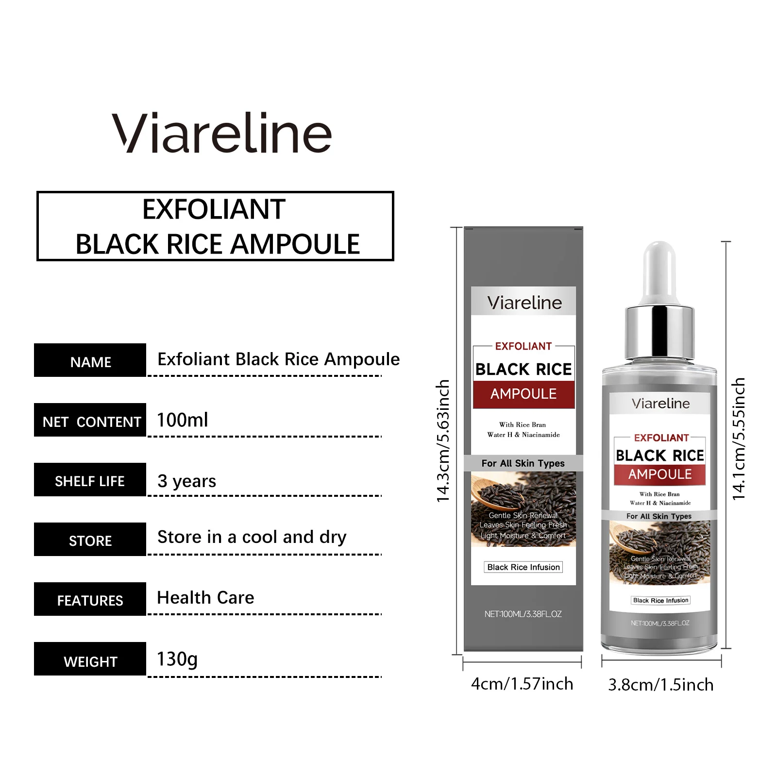 Viareline Black Rice Exfoliant Ampoule Gentle Daily Face Serum with Glycerin 1 black rice exfoliant serum der unnmupvk desc 1