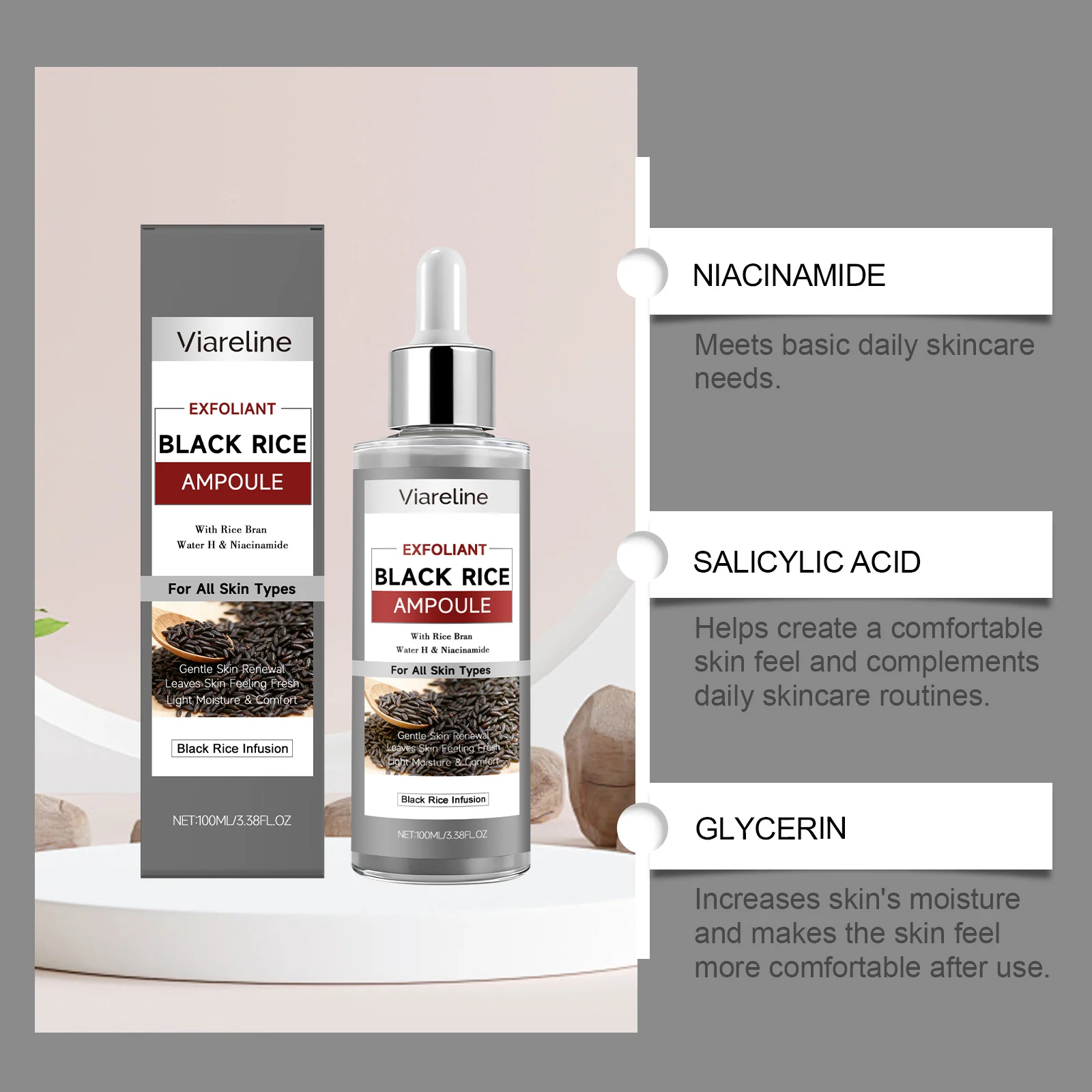 Viareline Black Rice Exfoliant Ampoule Gentle Daily Face Serum with Glycerin 5 black rice exfoliant serum der unnmupvk desc 5
