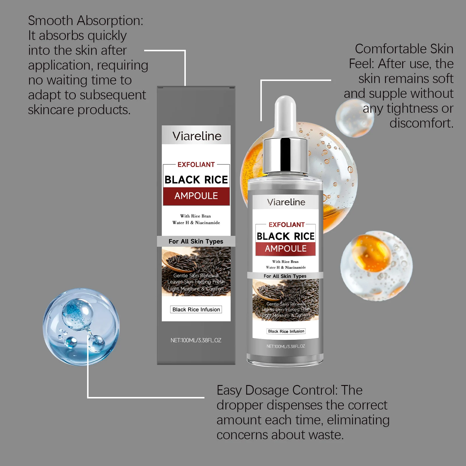 Viareline Black Rice Exfoliant Ampoule Gentle Daily Face Serum with Glycerin 8 black rice exfoliant serum der unnmupvk desc 8