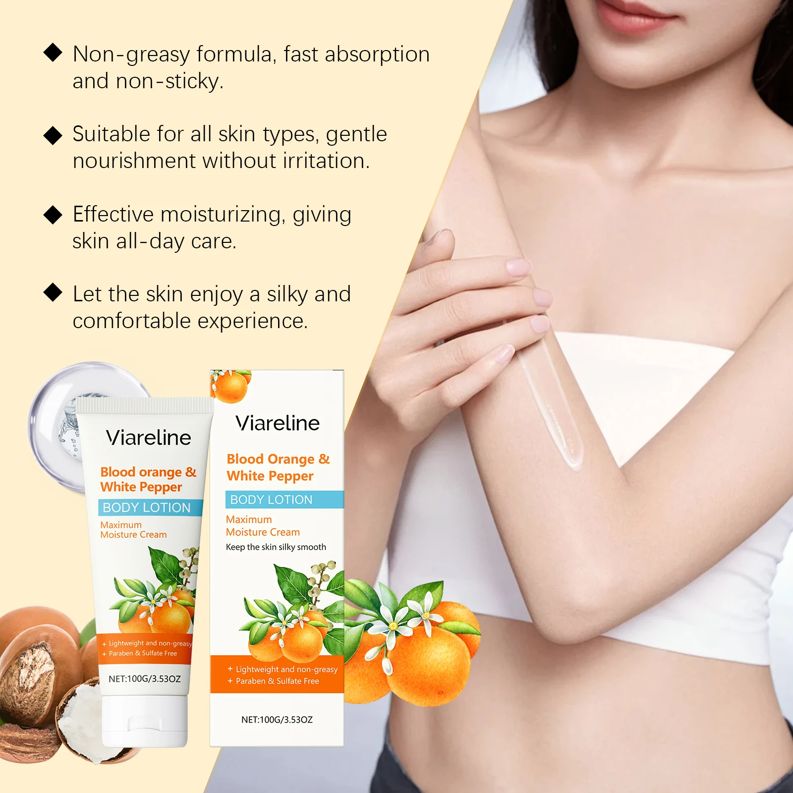 Viareline Blood Orange & White Pepper Body Lotion - Maximum Moisture Cream - Lightweight & Non-Greasy 5 blood orange white pepper body lotion cih ftmy2qa2 desc 5