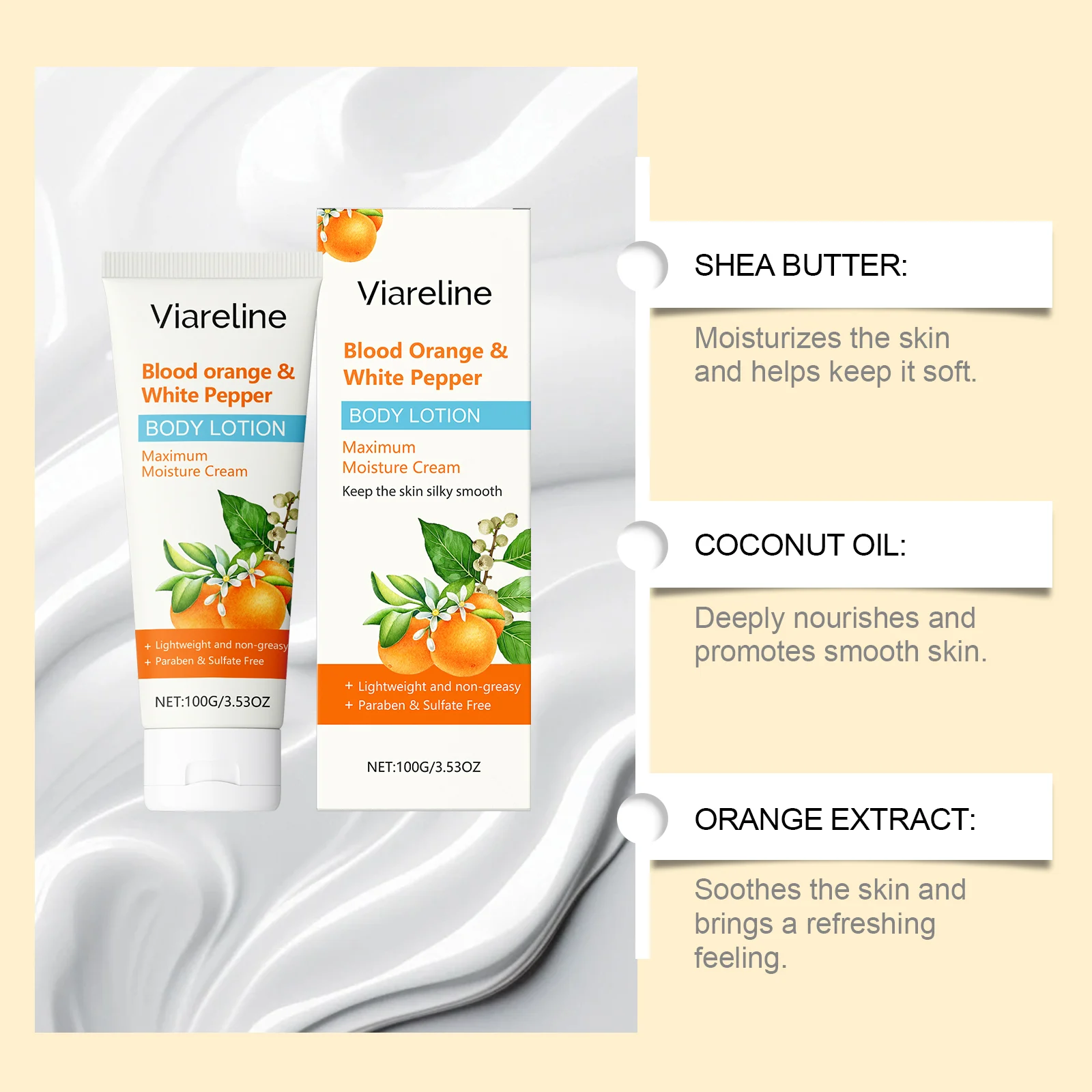 Viareline Blood Orange & White Pepper Body Lotion - Maximum Moisture Cream - Lightweight & Non-Greasy 6 blood orange white pepper body lotion cih ftmy2qa2 desc 6