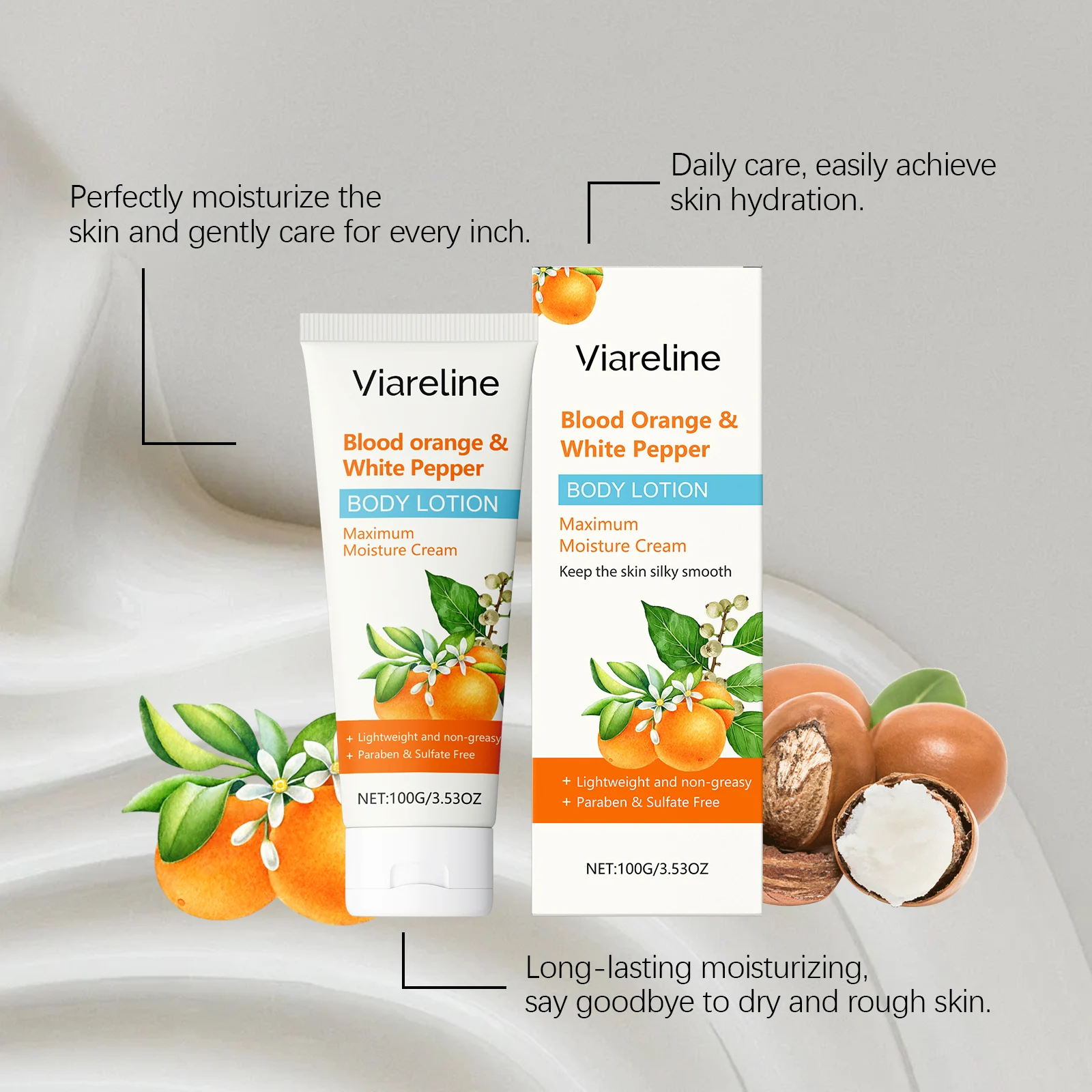 Viareline Blood Orange & White Pepper Body Lotion - Maximum Moisture Cream - Lightweight & Non-Greasy 7 blood orange white pepper body lotion cih ftmy2qa2 desc 7