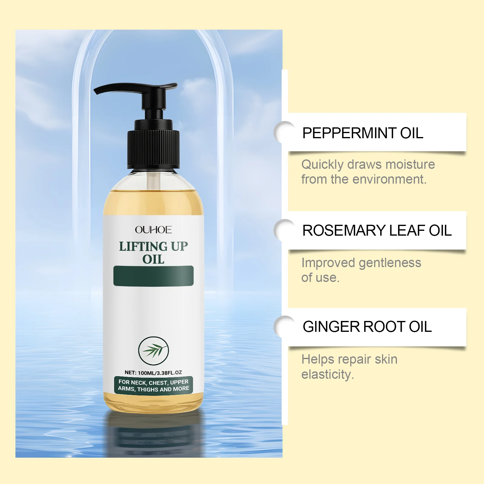 Body Firming Oil 100ml for Neck & Chest, Moisturizing & Non-Sticky with Hydrolyzed Collagen 8 body firming oil 100ml hydrating hydrolyzed collagen der 8dbrzrbb desc 8