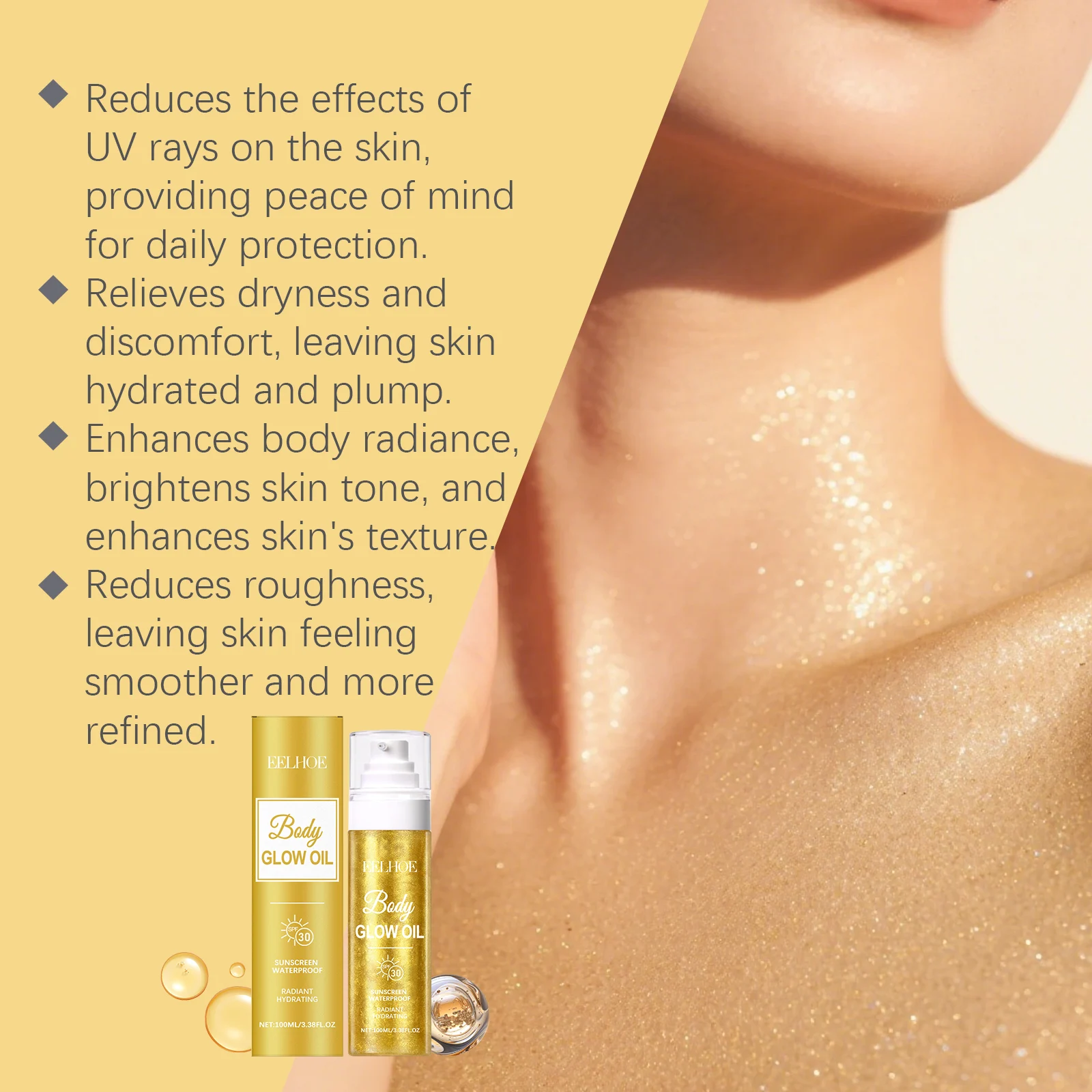 Body Glow Protection Oil - Hydrating, UV Shield Body Oil for Shiny and Smooth Skin 5 body glow protection oil 100ml cih 6gywma26 desc 5