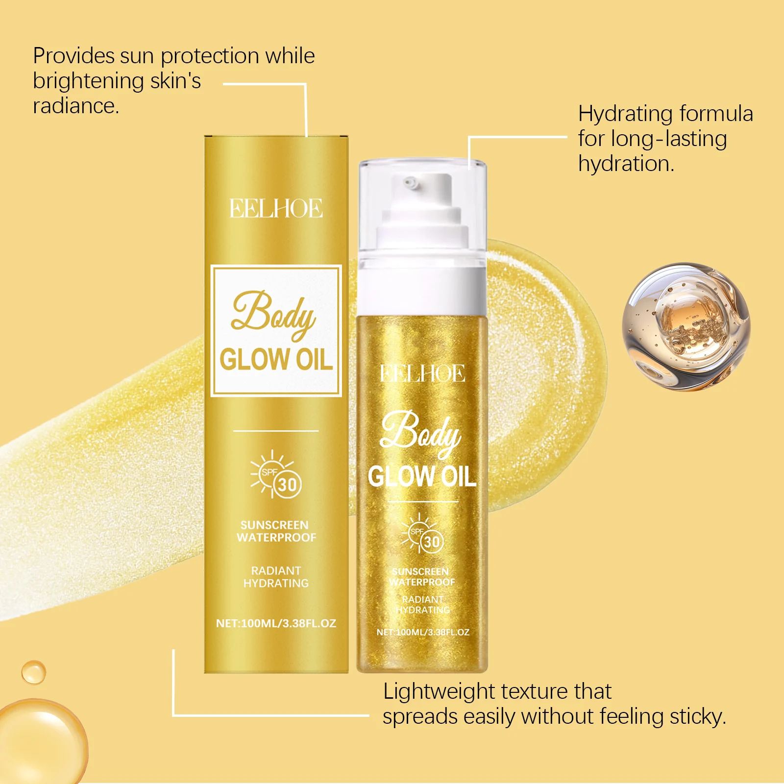 Body Glow Protection Oil - Hydrating, UV Shield Body Oil for Shiny and Smooth Skin 6 body glow protection oil 100ml cih 6gywma26 desc 6