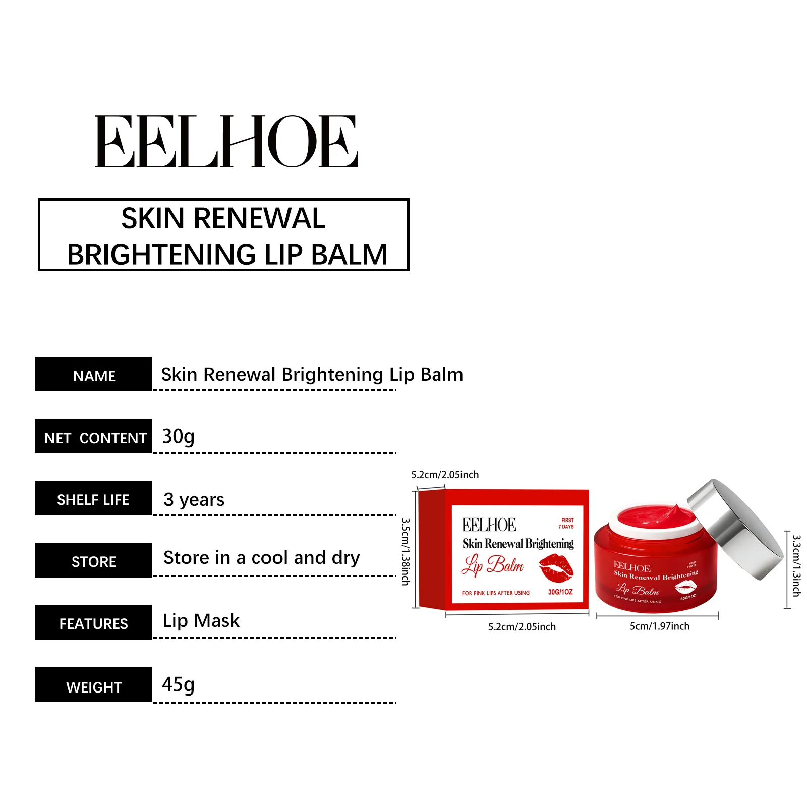 Brightening Lip Balm 30g, Hydrating Tint for Pink Lips, Nourishing & Renewing 1 brightening lip balm 30g renewing hydrating cih f32k38j5 desc 1