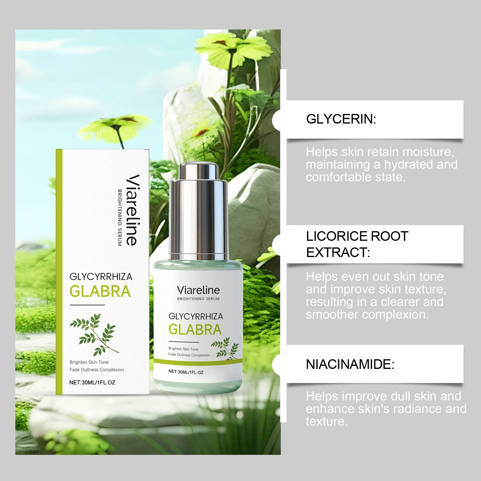 Viareline Licorice Brightening Serum, Hydrates, Evens Skin Tone, Fades Dullness 7 brightening serum der 4z73enpx desc 7