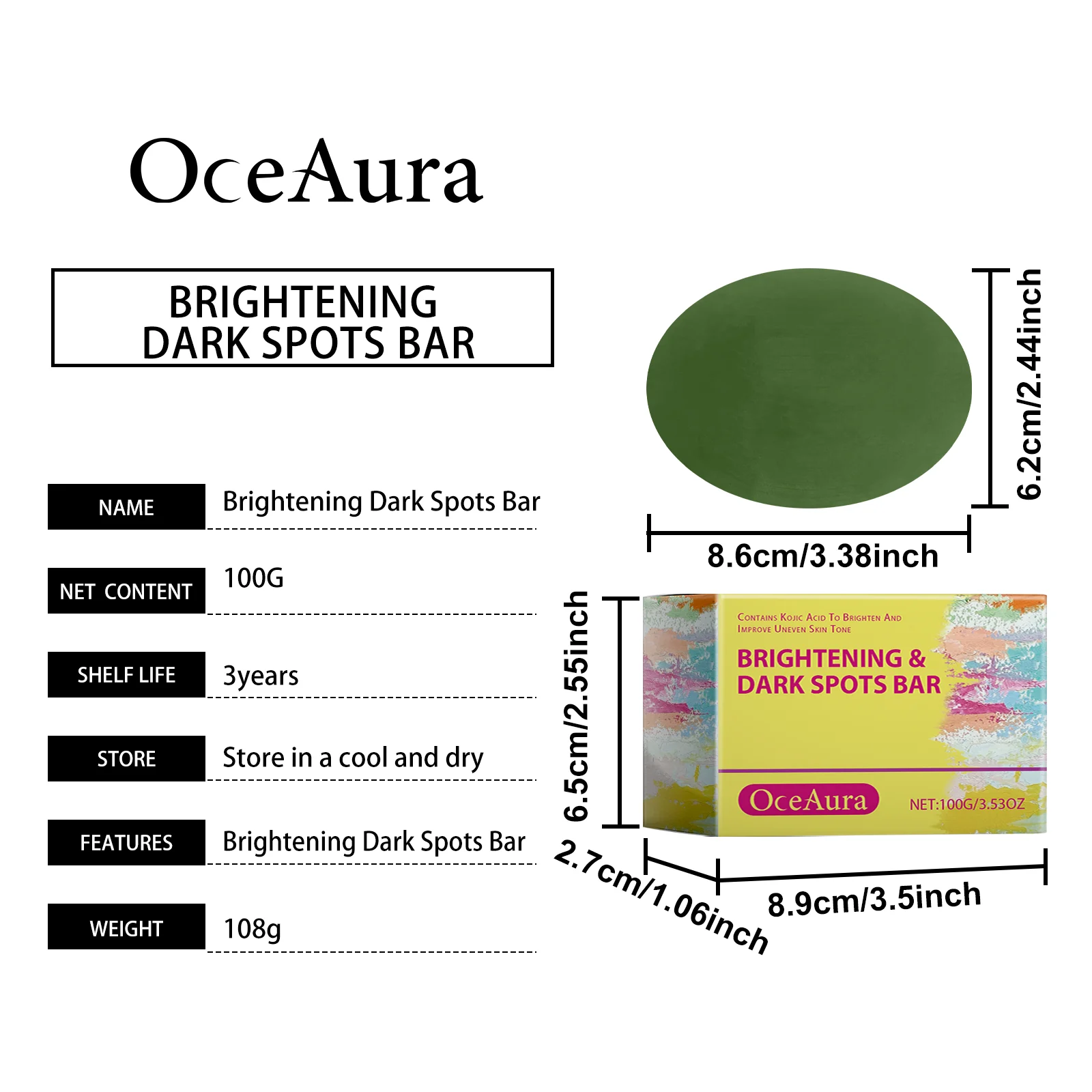 Brightening Skin Soap with Kojic Acid & Tranexamic Acid, Moisturizing Dark Spot Treatment Bar 100g 1 brightening skin soap kojic acid tranexamic acid dark spot bar 100g cih k45kf9bn desc 1