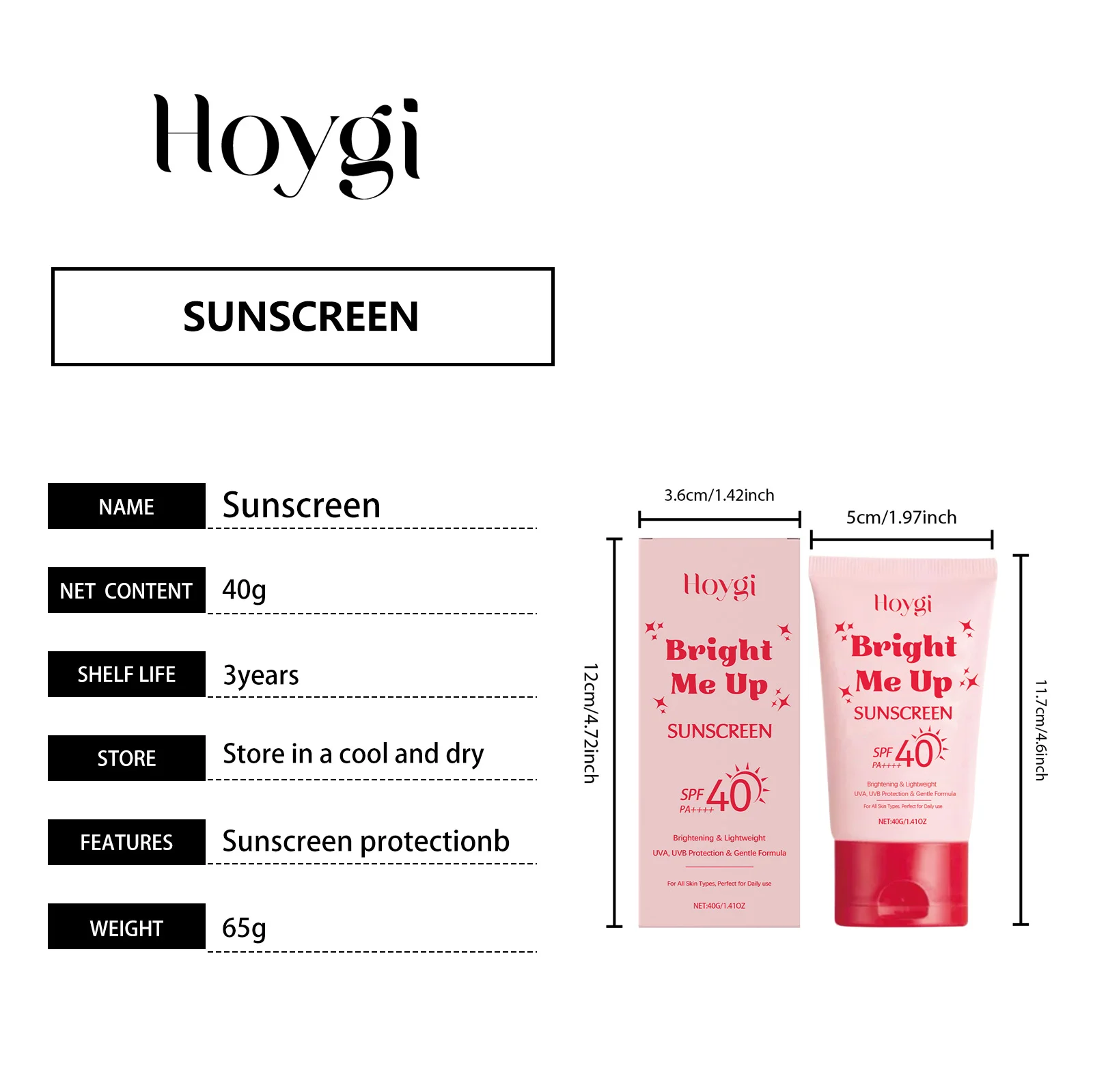 Brightening Sunscreen SPF PA++++ 40g Lightweight Daily Face & Body Moisturizer with Niacinamide 1 brightening sunscreen spf pa plus plus plus plus 40g lightweight daily face body moisturizer der gruazkxw desc 1