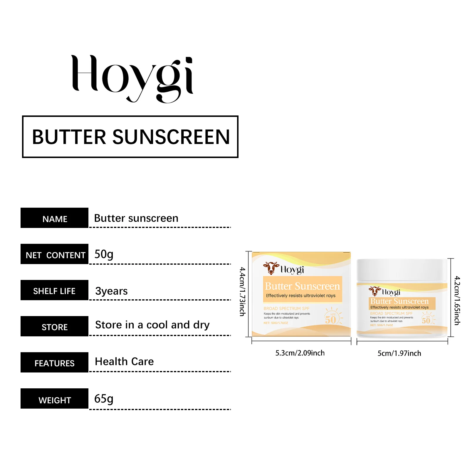 Hoygi Broad Spectrum SPF Sunscreen, Waterproof Moisturizing Butter Cream, Lightweight & Non-Greasy 1 broad spectrum sunscreen butter cream der pvestxuj desc 1