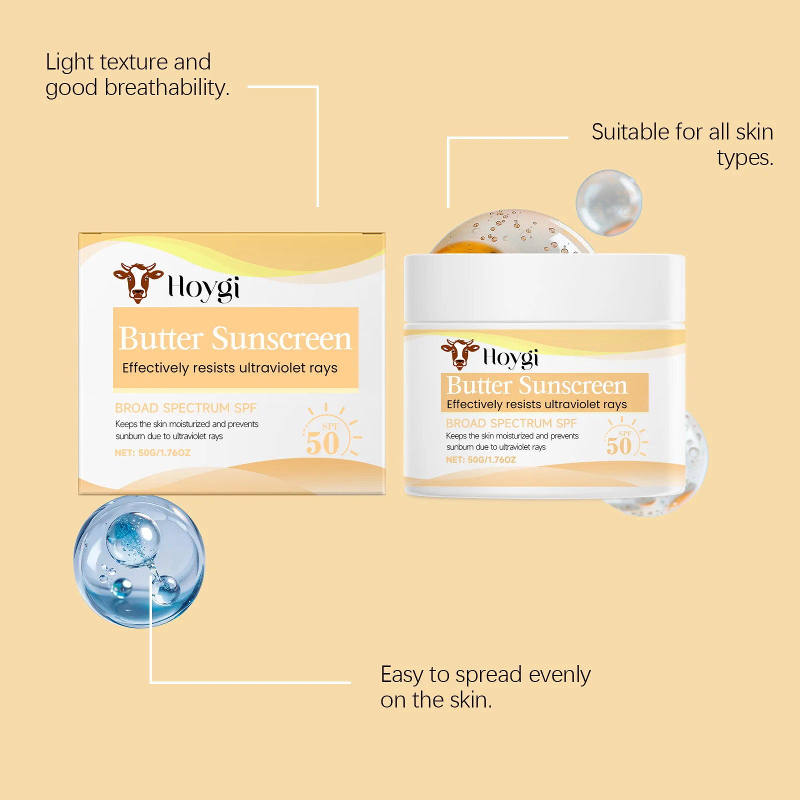 Hoygi Broad Spectrum SPF Sunscreen, Waterproof Moisturizing Butter Cream, Lightweight & Non-Greasy 8 broad spectrum sunscreen butter cream der pvestxuj desc 8