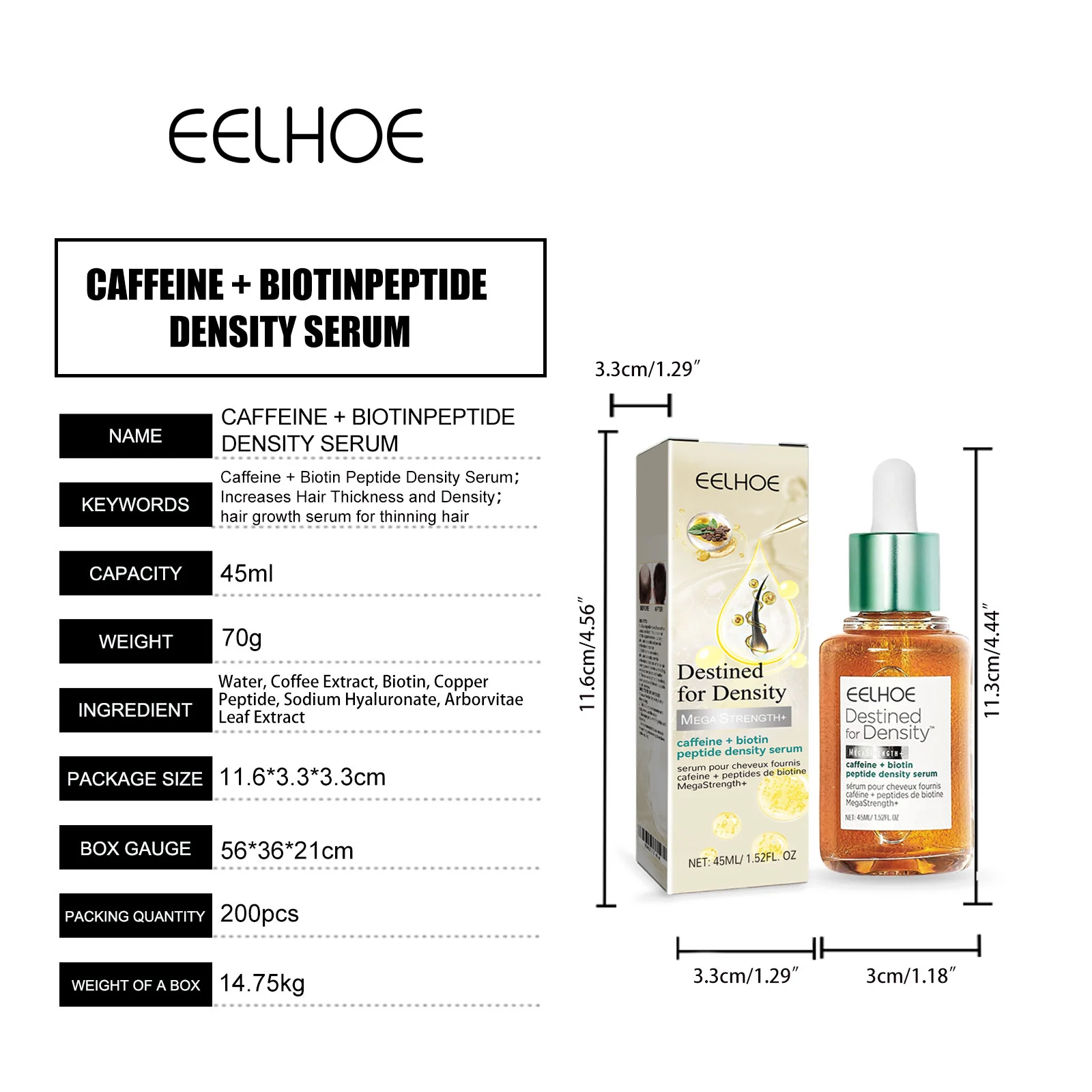 Hair Growth Serum Caffeine + Biotin Peptide Density Serum for Thinning Hair 45ml 1 caffeine biotin peptide hair growth serum 45ml cih hf5esz2z desc 1