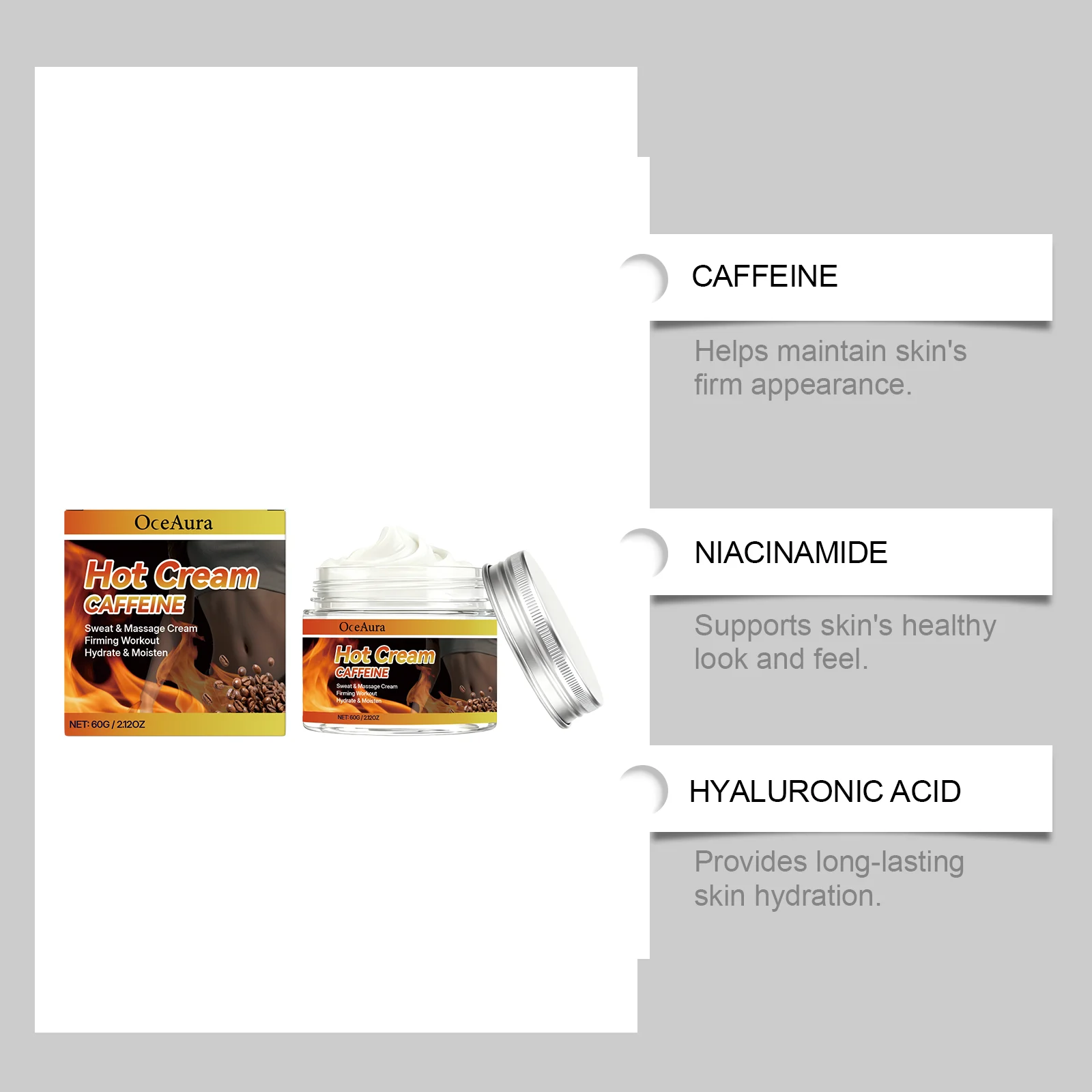OceAura Caffeine Hot Massage Cream - Firming, Hydrating & Brightening Body Treatment 6 caffeine hot massage cream der tc76596w desc 6