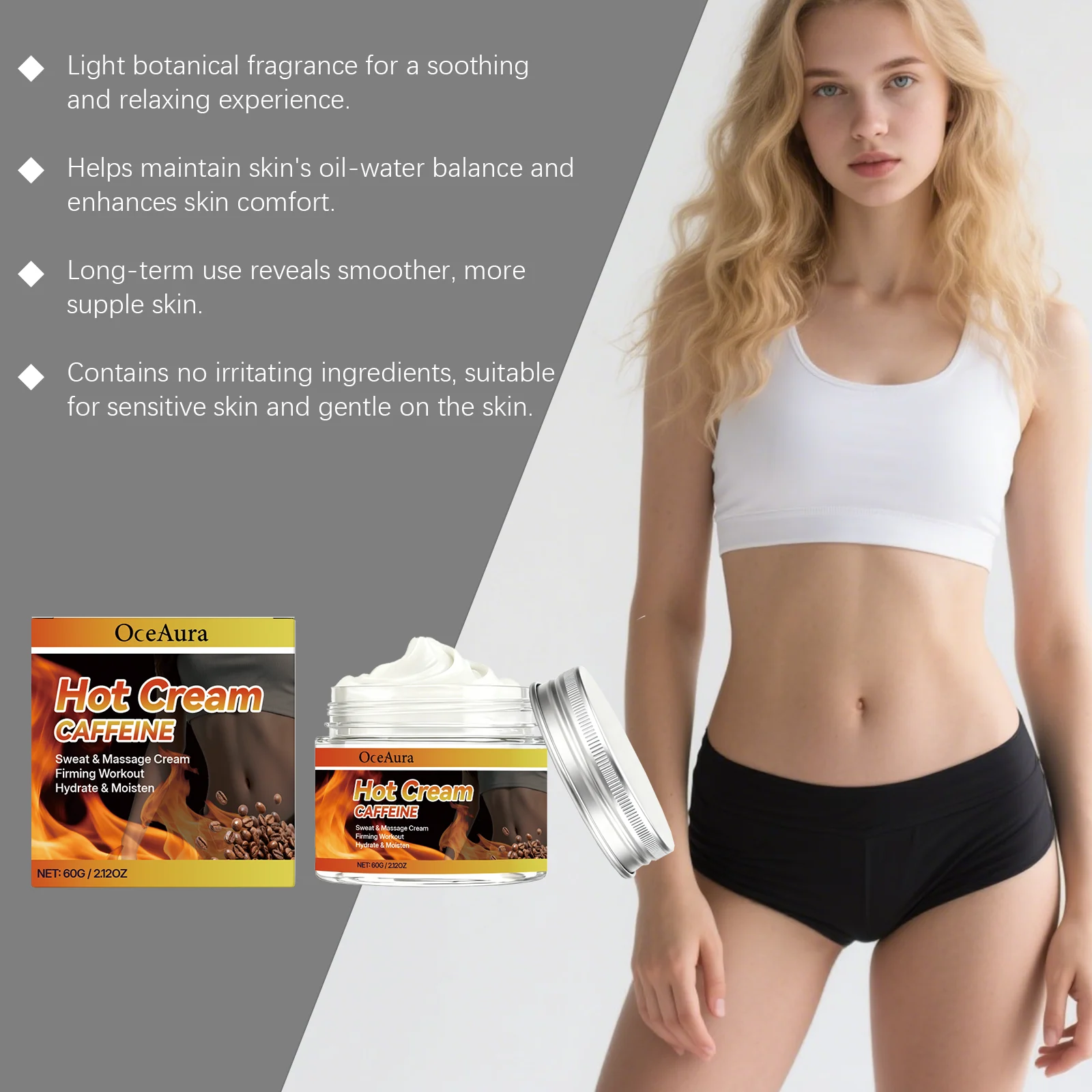 OceAura Caffeine Hot Massage Cream - Firming, Hydrating & Brightening Body Treatment 7 caffeine hot massage cream der tc76596w desc 7