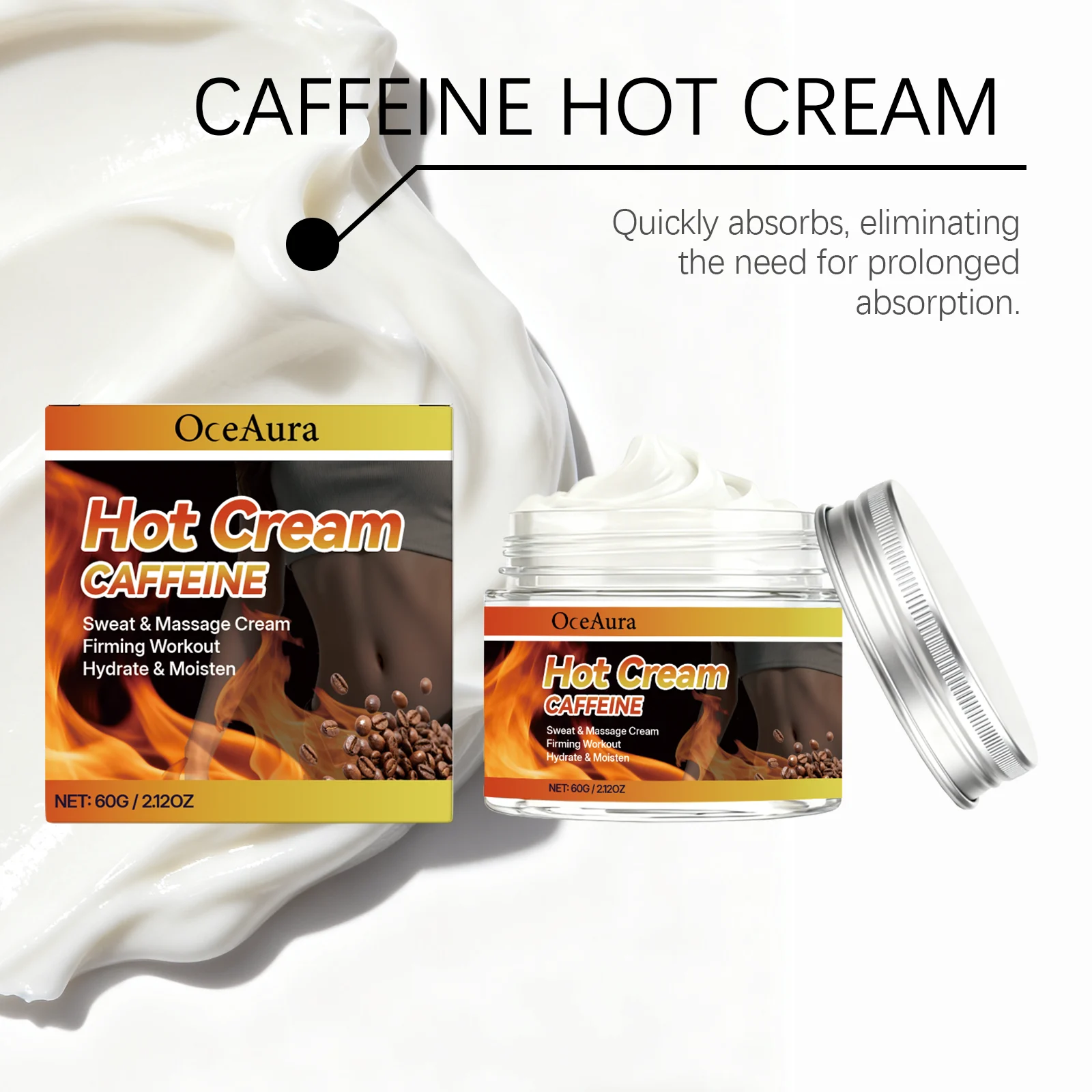 OceAura Caffeine Hot Massage Cream - Firming, Hydrating & Brightening Body Treatment 8 caffeine hot massage cream der tc76596w desc 8