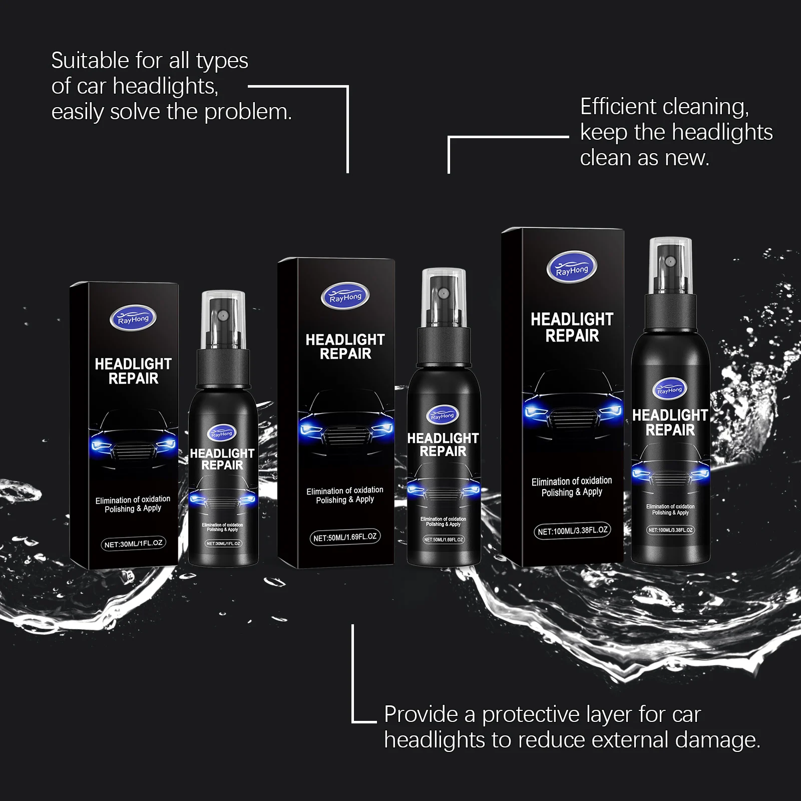 Car Headlight Repair Spray 100ml for Scratches, Yellowing & Oxidation 7 car headlight repair spray 100ml cih usqbrdts desc 7