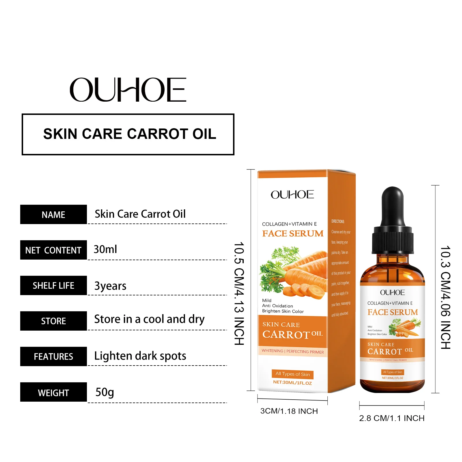 OUHOE Face Serum with Carrot Oil & Vitamin E, Hydrating, Brightening, Anti-Oxidation 1 carrot oil face serum der j7ehuvdd desc 1