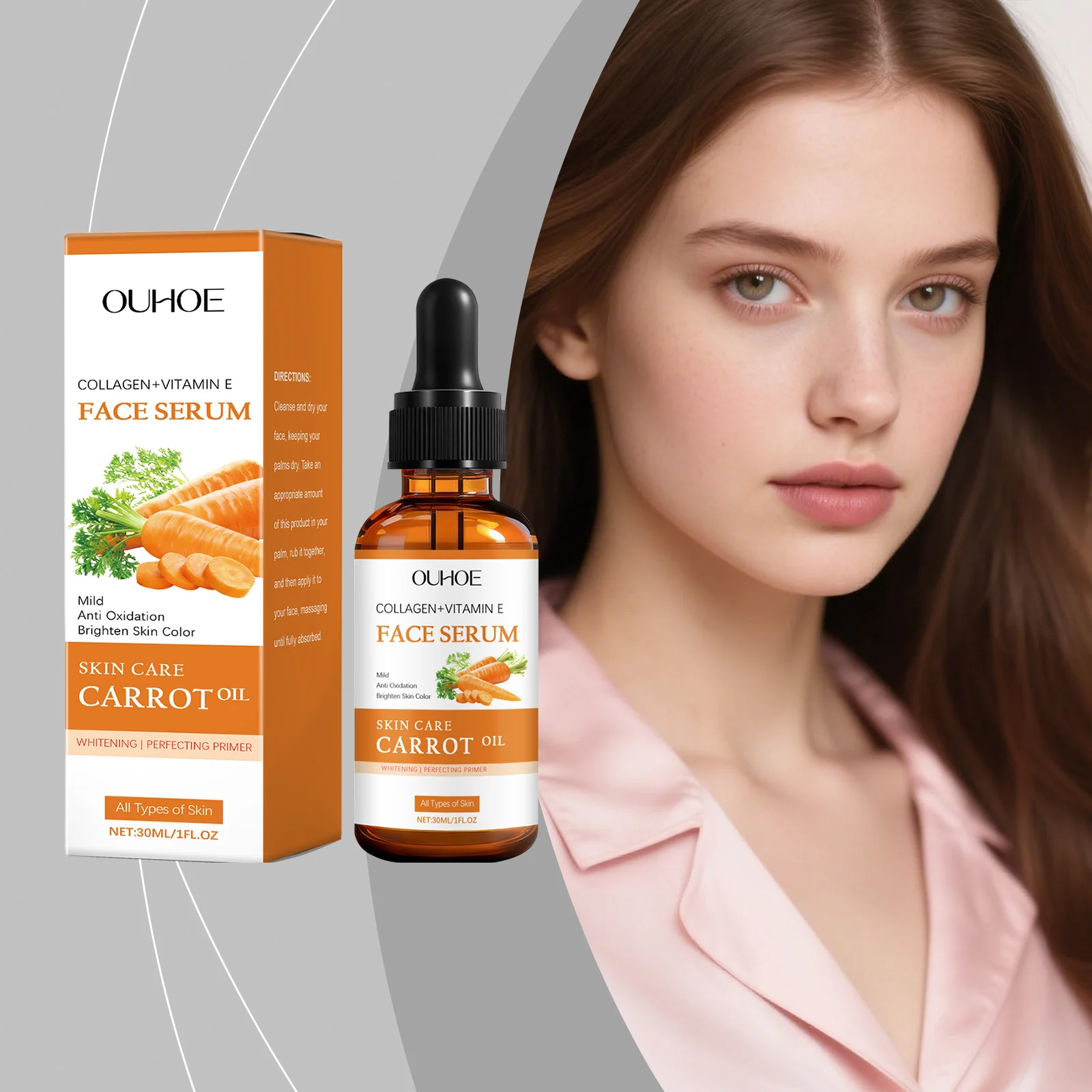 OUHOE Face Serum with Carrot Oil & Vitamin E, Hydrating, Brightening, Anti-Oxidation 2 carrot oil face serum der j7ehuvdd desc 2