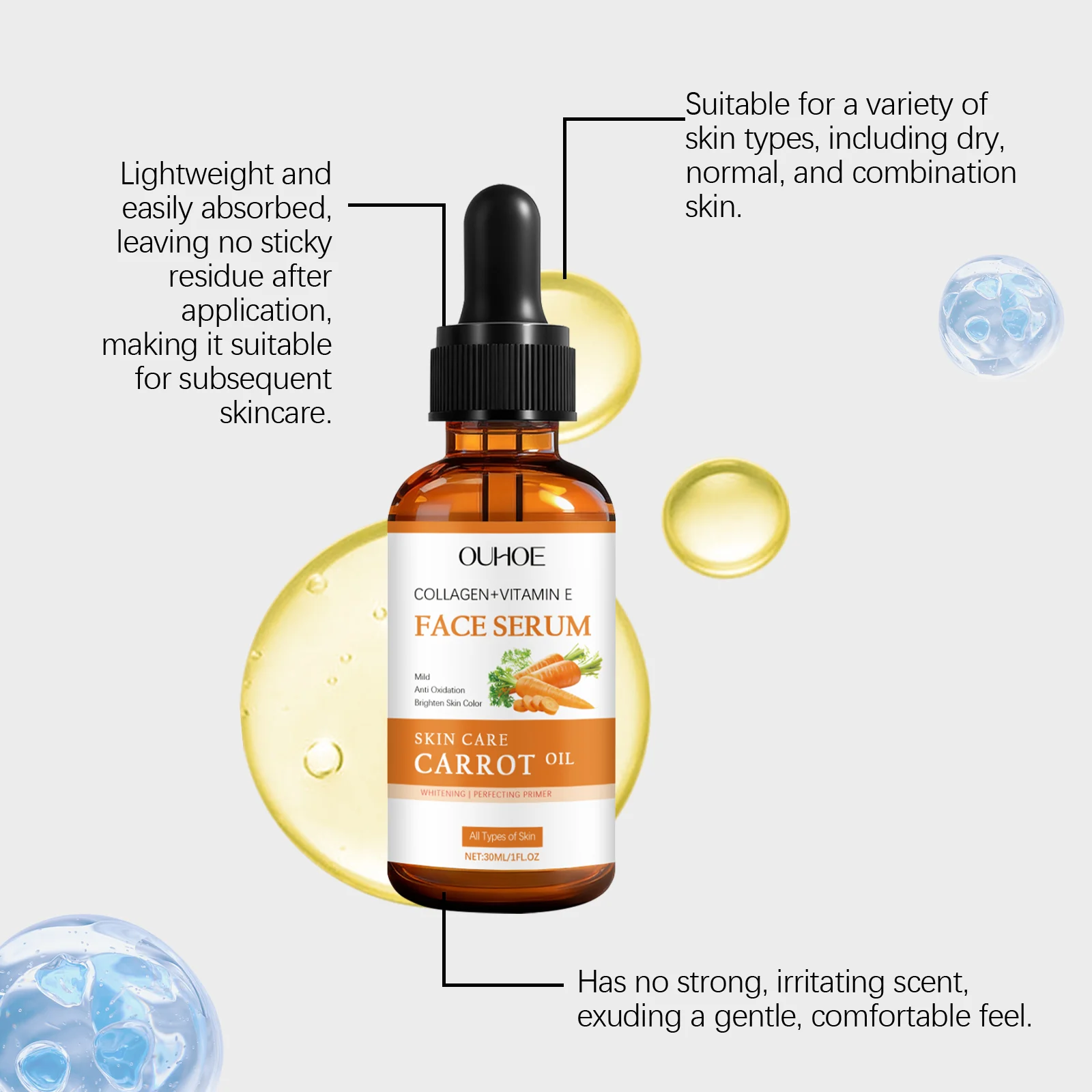 OUHOE Face Serum with Carrot Oil & Vitamin E, Hydrating, Brightening, Anti-Oxidation 6 carrot oil face serum der j7ehuvdd desc 6