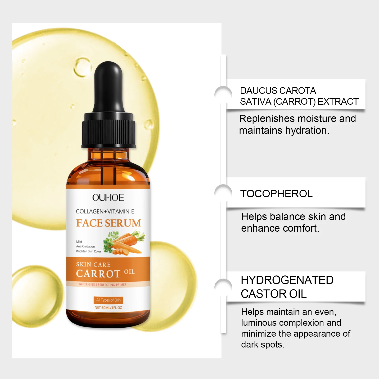 OUHOE Face Serum with Carrot Oil & Vitamin E, Hydrating, Brightening, Anti-Oxidation 7 carrot oil face serum der j7ehuvdd desc 7