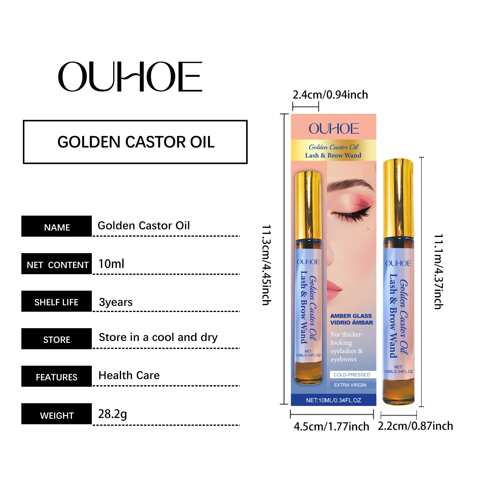 OUHOE Golden Castor Oil Lash & Brow Serum for Thicker, Healthier Eyelashes and Eyebrows 1 castor oil lash brow serum der xym9xpaw desc 1