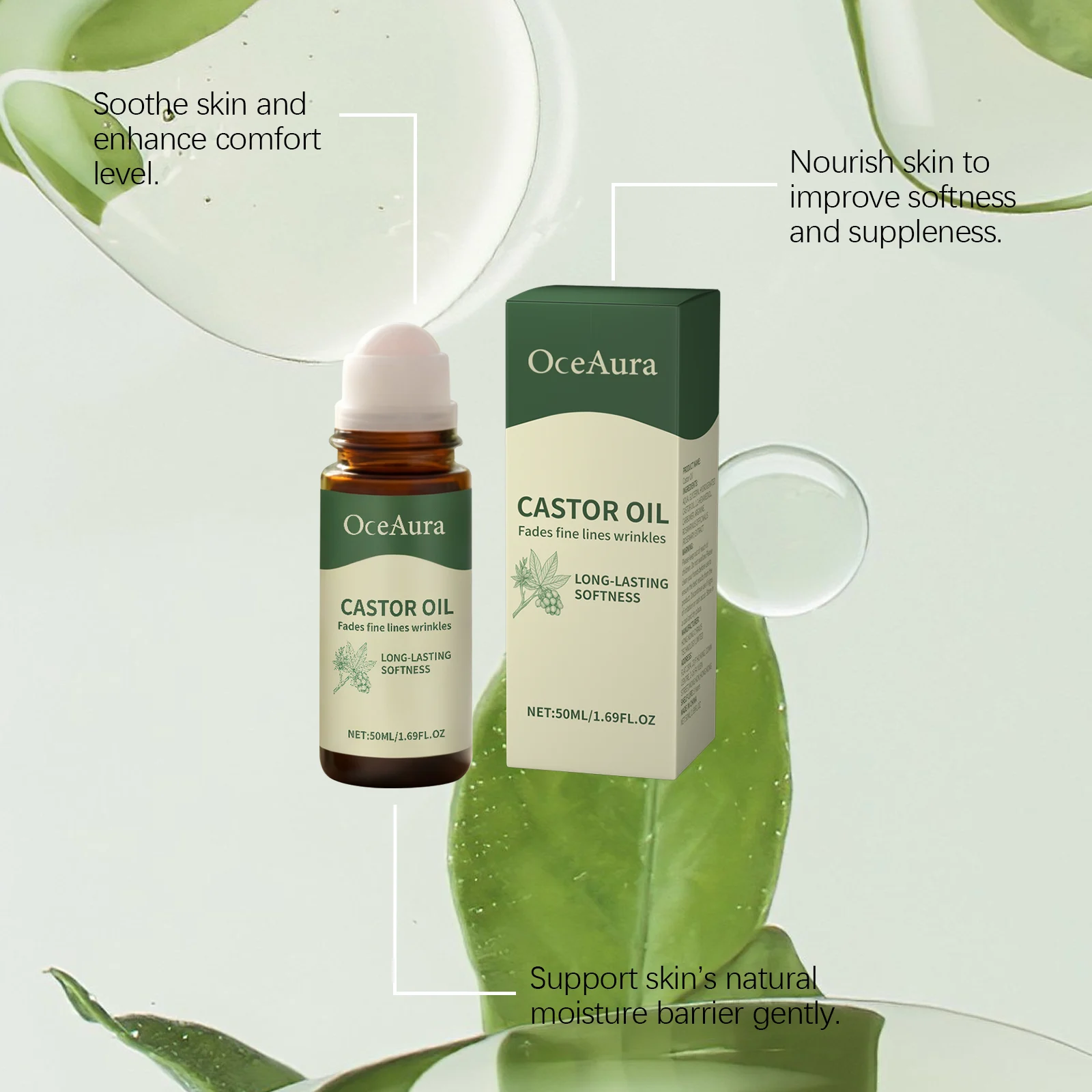 OceAura Castor Oil Roll-On Serum for Deep Hydration, Gentle Soothing & Nourishing 6 castor oil roll on serum der jx73njp6 desc 6