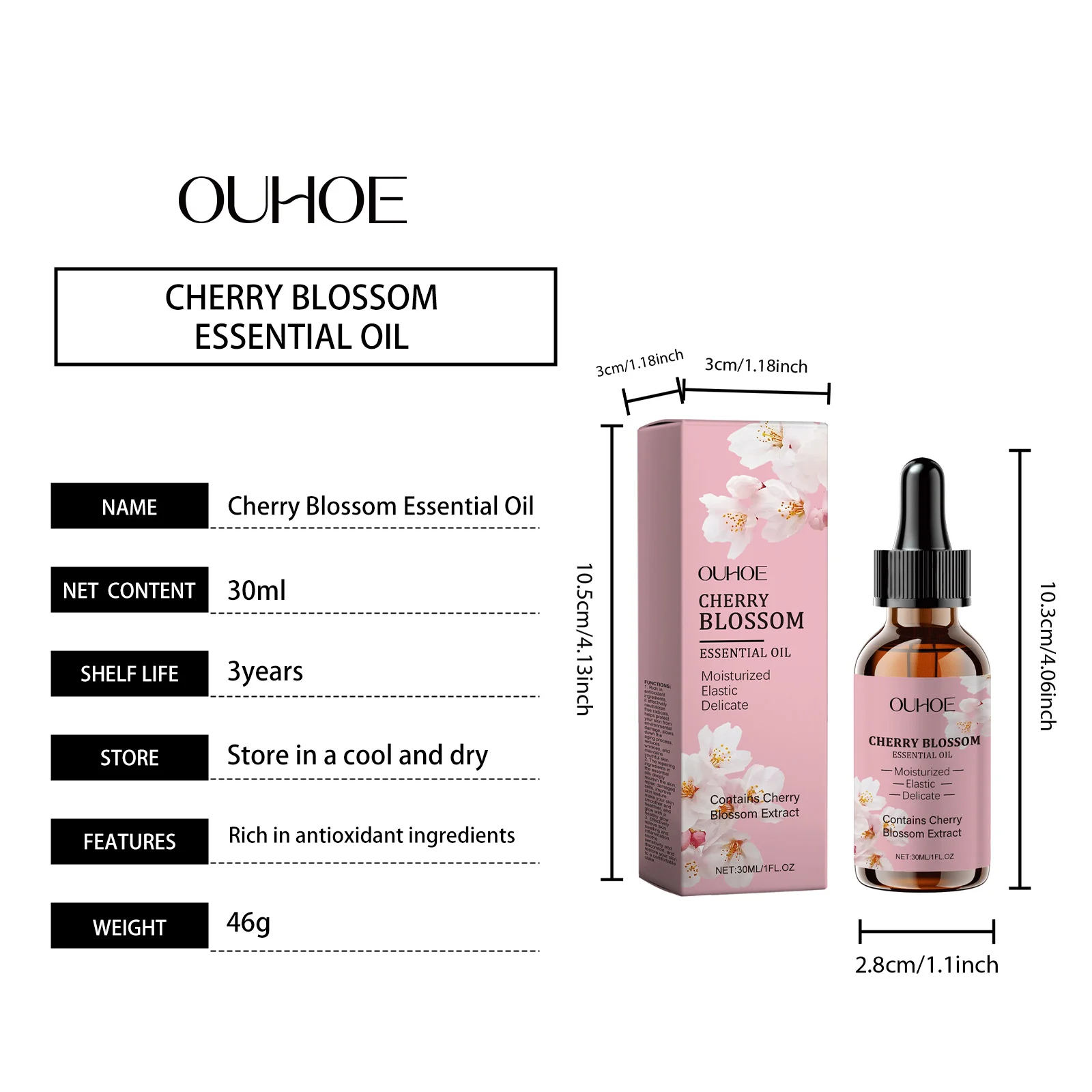 OUHOE Cherry Blossom Essential Oil for Face Moisturizing, Firming, and Wrinkle Reduction 1 cherry blossom essential oil cih h7gjakh9 desc 1