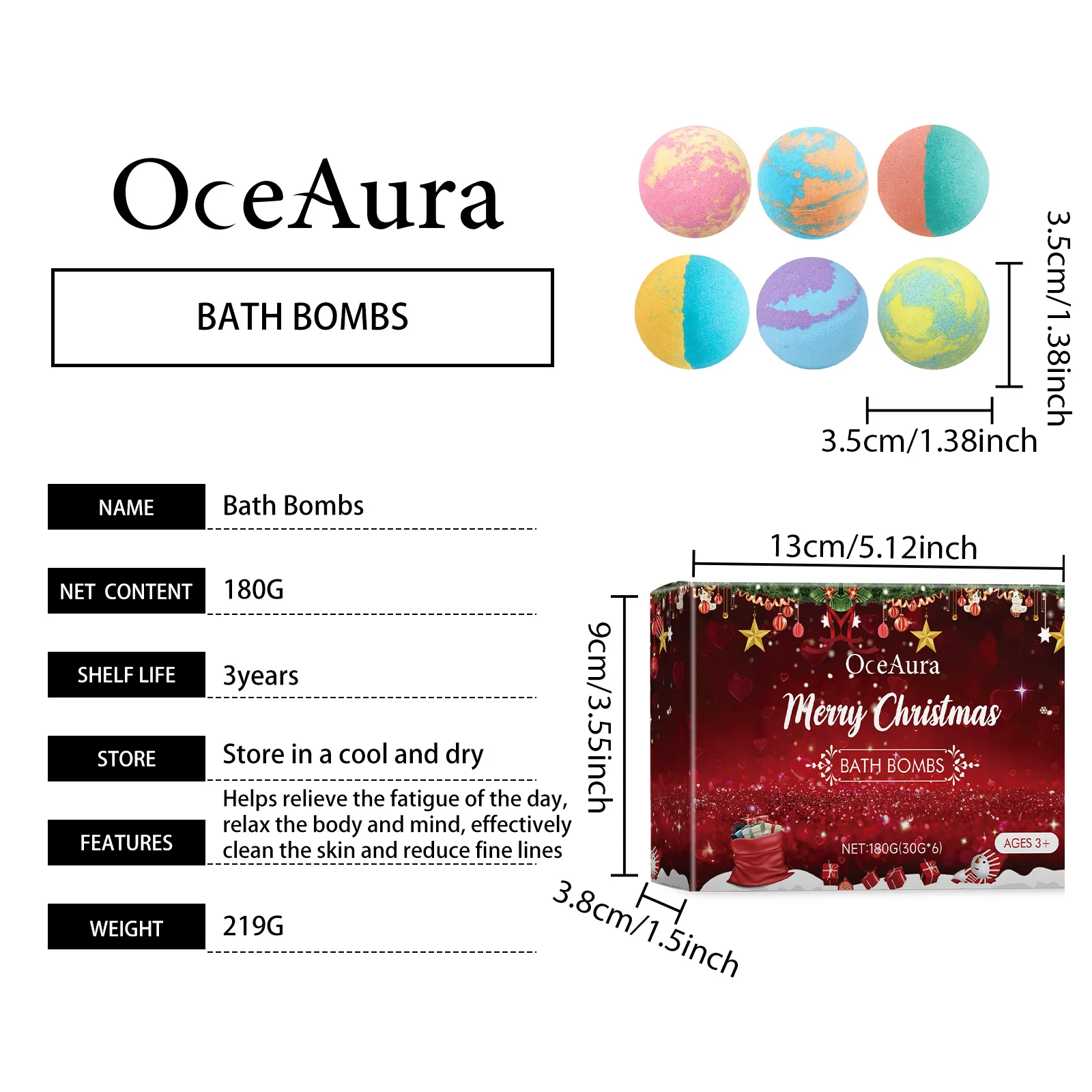 Christmas Bath Bombs with Rose & Lavender Extract 180g Set of 6 for Skin Moisturizing 1 christmas bath bombs rose lavender 180g cih 2ssa39wu desc 1