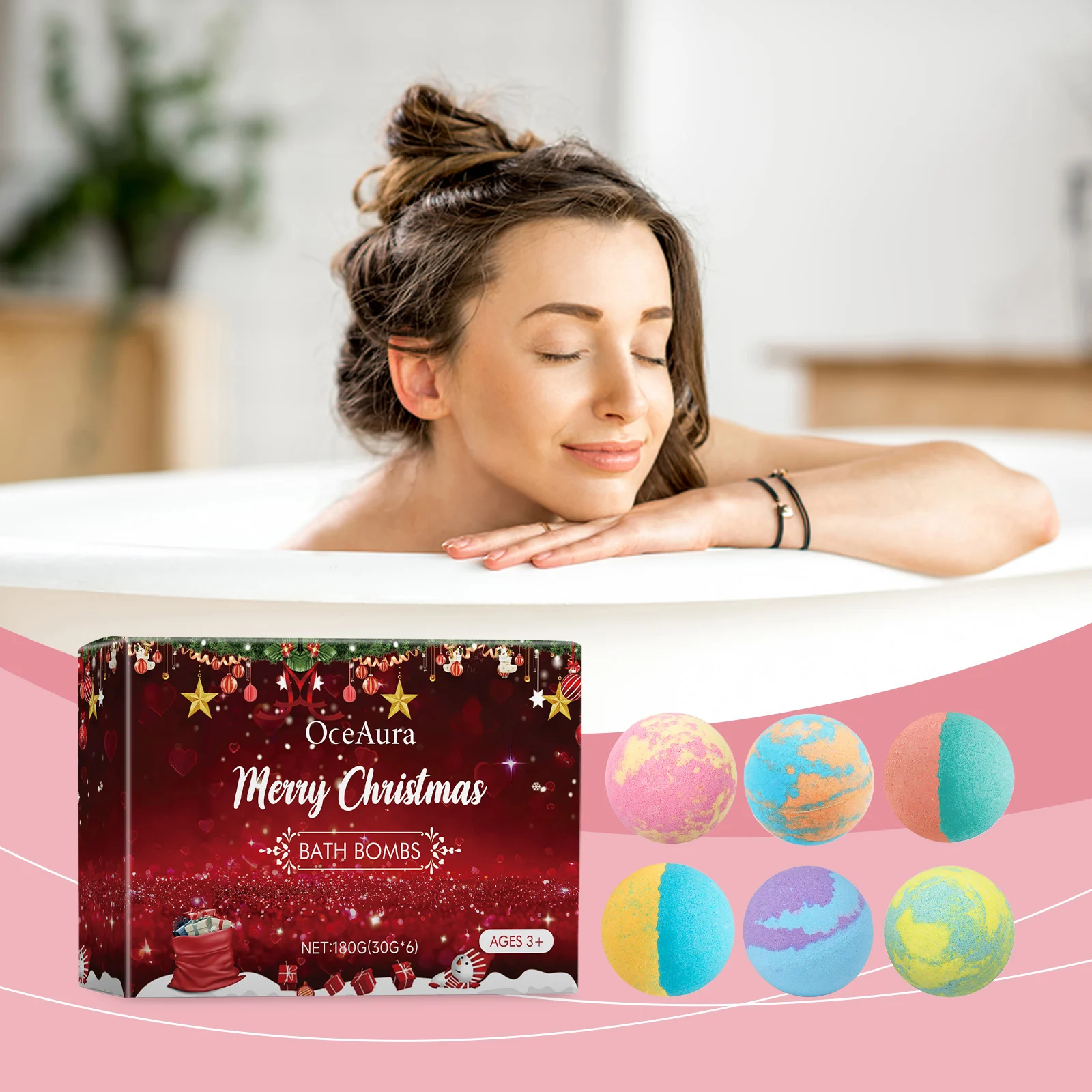 Christmas Bath Bombs with Rose & Lavender Extract 180g Set of 6 for Skin Moisturizing 2 christmas bath bombs rose lavender 180g cih 2ssa39wu desc 2