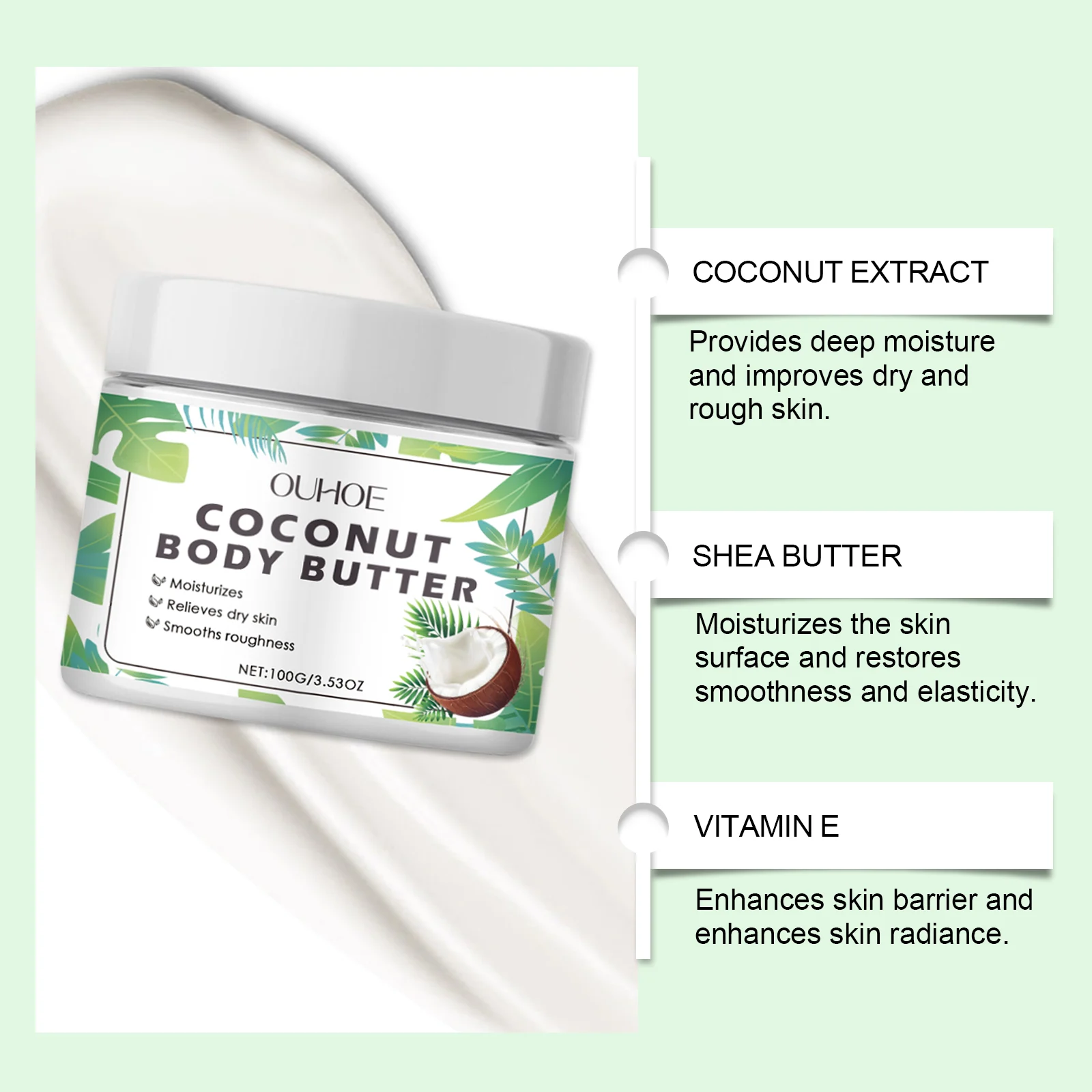 Coconut Body Butter Moisturizing Lotion 100g Deeply Nourishing & Hydrating for Dry Skin 7 coconut body butter moisturizing lotion 100g der hp65ycd7 desc 7