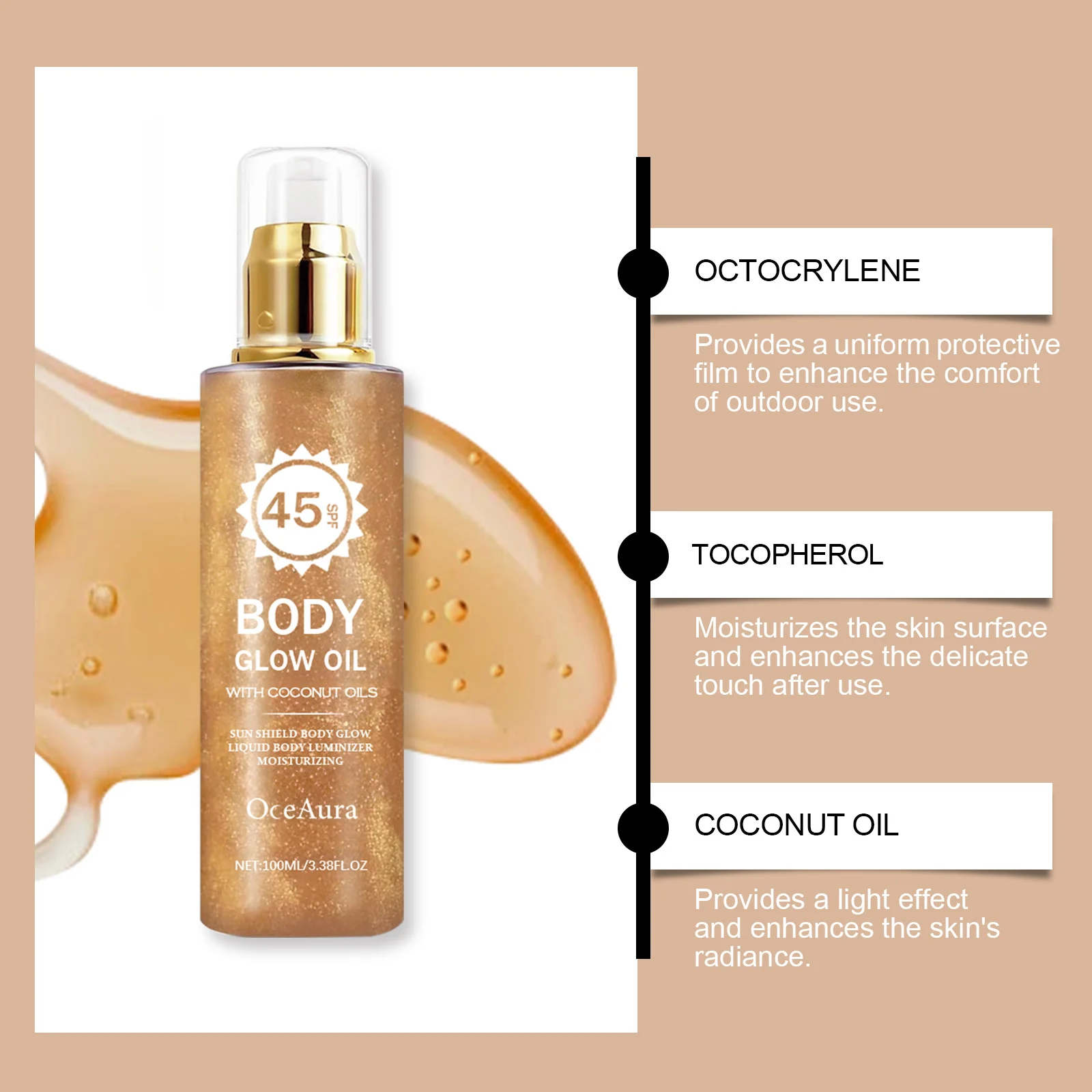 Coconut Glow Body Oil SPF 100ml Moisturizing Sun Shield with Shimmer 5 coconut glow body oil spf 100ml cih ssegswpt desc 5