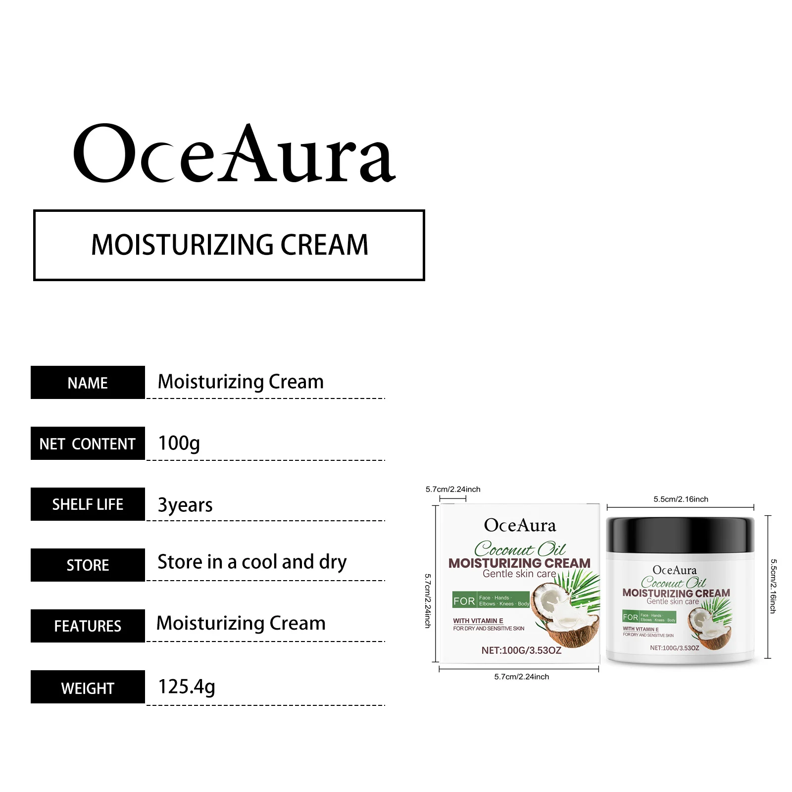 OceAura Coconut Moisturizing Cream for Dry Sensitive Skin Body Lotion with Vitamin E 1 coconut moisturizing body cream der q6dhpj7p desc 1