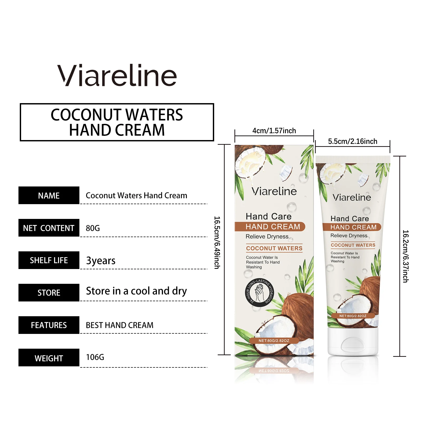 Coconut Moisturizing Hand Cream 80g with Shea Butter & Glycerin for Dry Skin 1 coconut moisturizing hand cream 80g cih m8pm9pgv desc 1