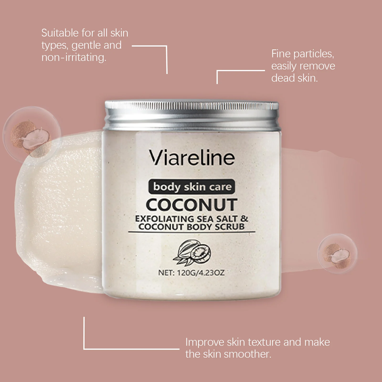 Coconut Sea Salt Body Scrub 120g - Gentle Exfoliation & Deep Moisturizing for Smooth Skin 6 coconut sea salt body scrub 120g cih nq447v9u desc 6