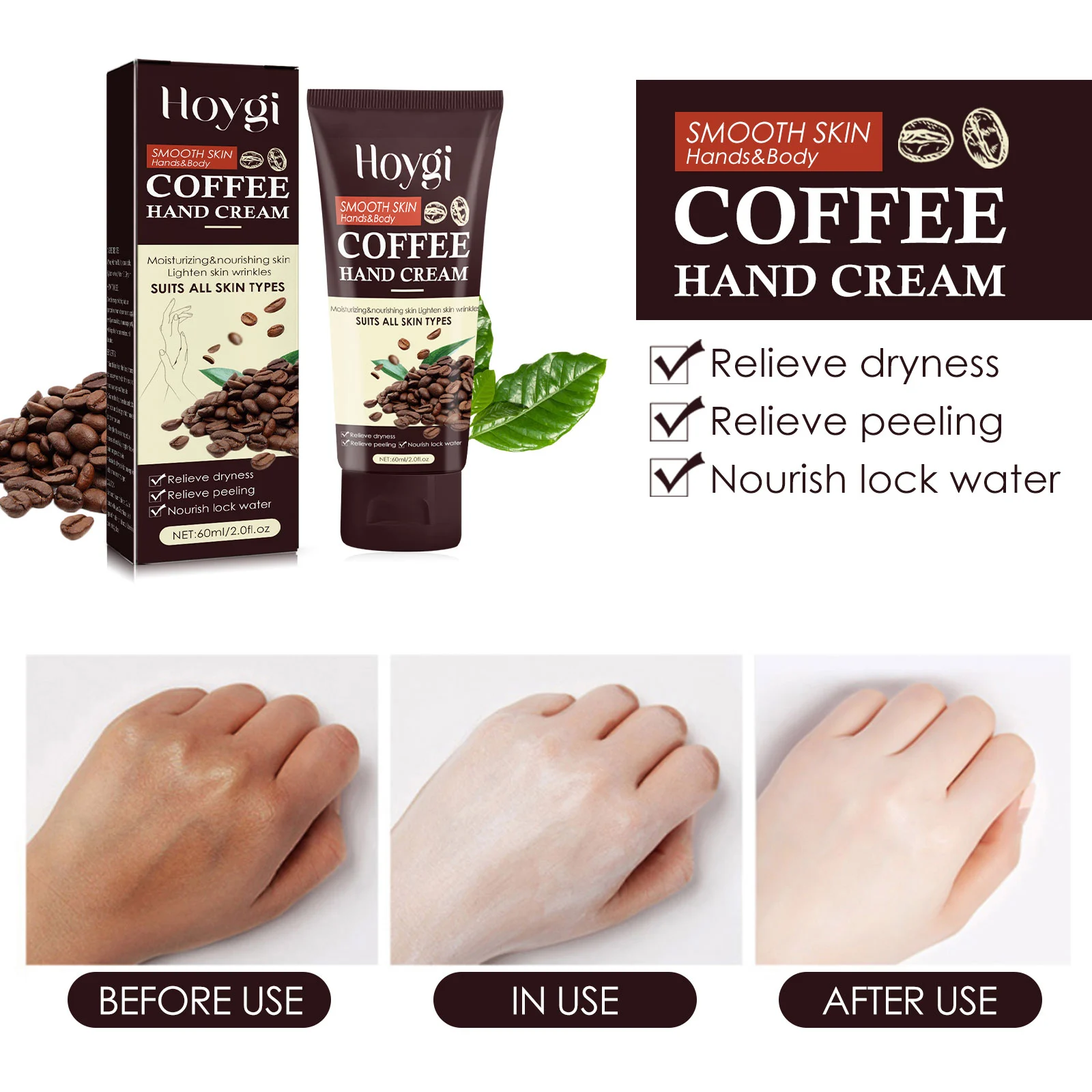 Hoygi Coffee Hand Cream for Hands & Body, Moisturizing, Nourishing, Lightens Wrinkles 8 coffee hand cream cih guq63jqc desc 8