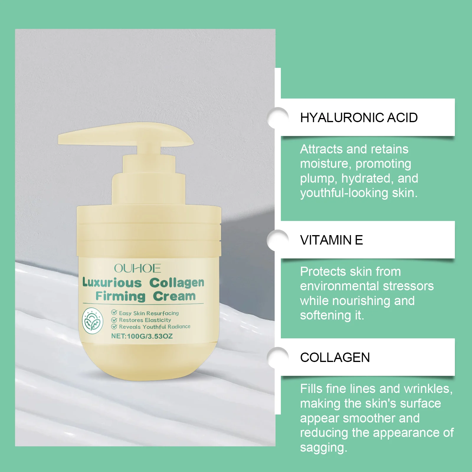 Collagen Firming Body Cream 100g with Hyaluronic Acid & Niacinamide for Deep Moisturizing & Anti-Aging 8 collagen firming body cream 100g cih yxebxz2s desc 8
