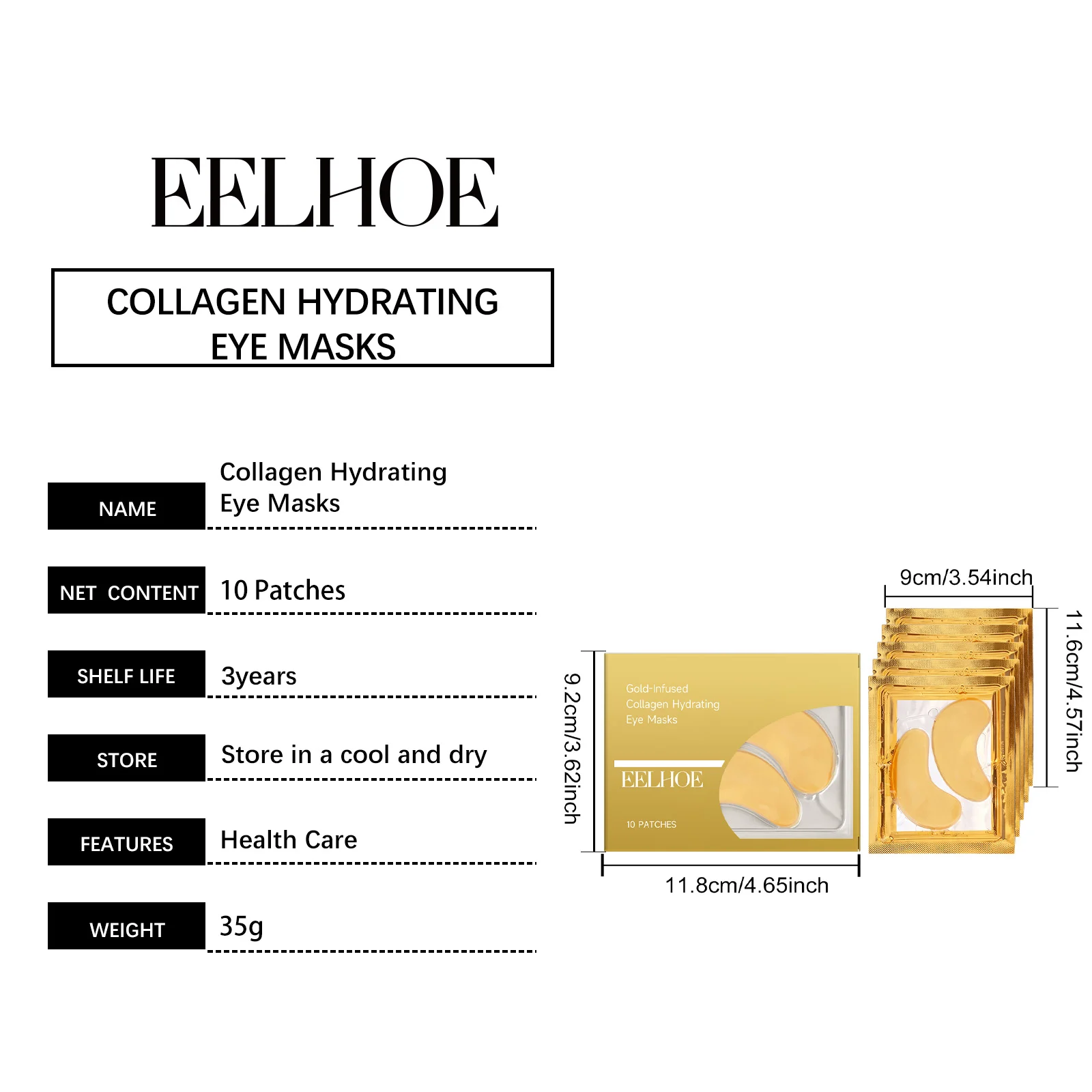 Collagen Hydrating Gold Eye Masks for Moisturizing & Revitalizing Puffy Eyes - 10 Patches 1 collagen hydrating gold eye masks 10 patches der sz4rayxz desc 1