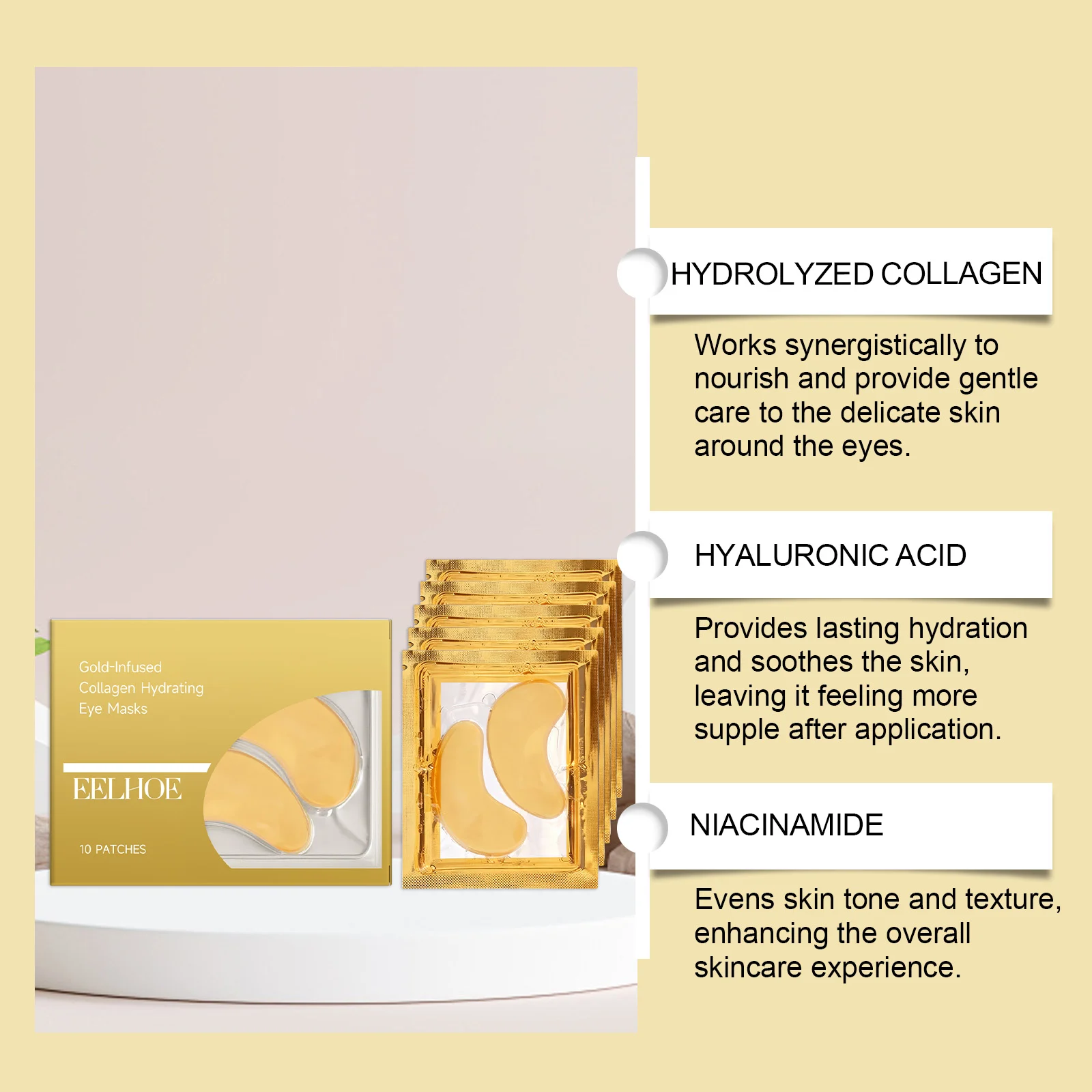 Collagen Hydrating Gold Eye Masks for Moisturizing & Revitalizing Puffy Eyes - 10 Patches 5 collagen hydrating gold eye masks 10 patches der sz4rayxz desc 5
