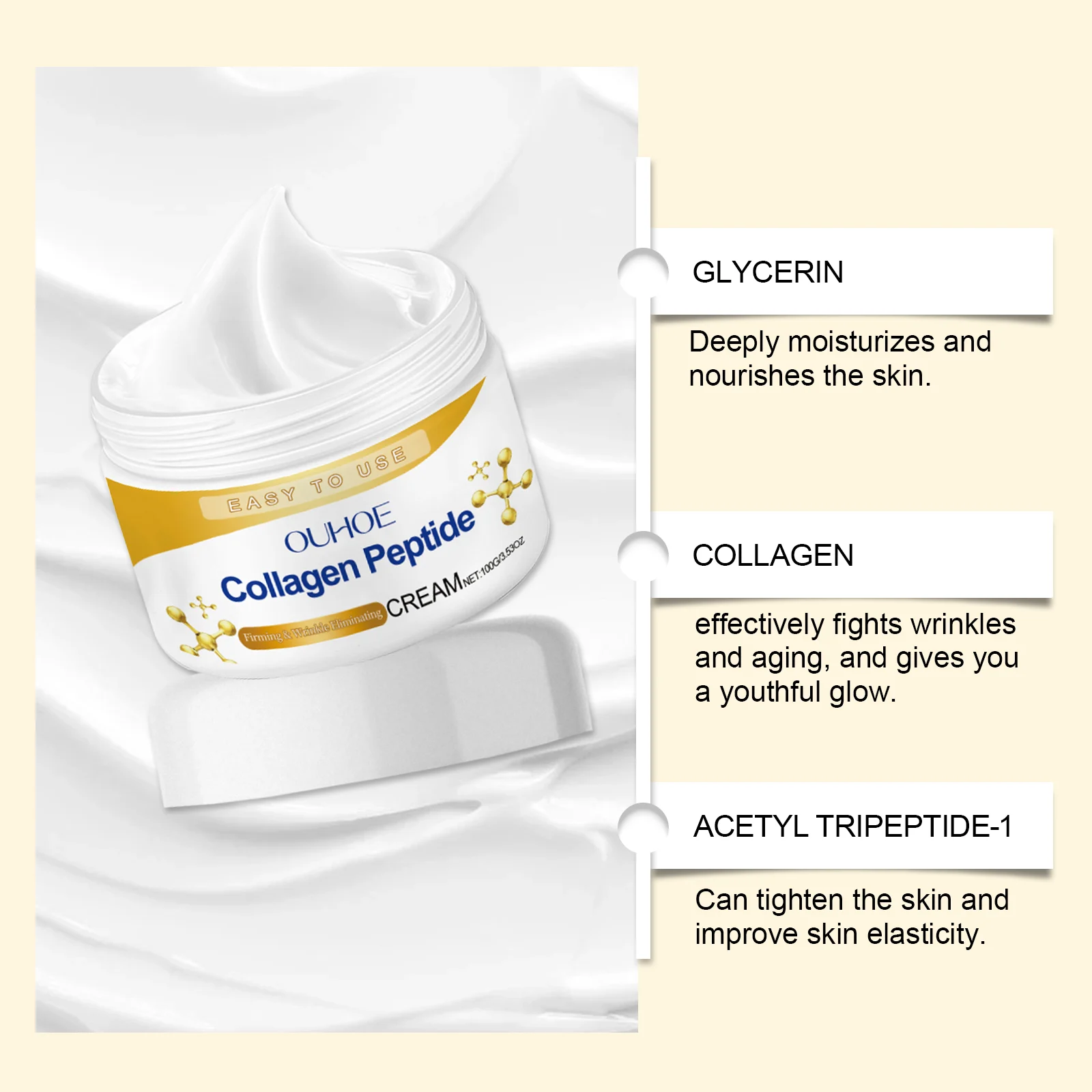 Collagen Peptide Firming Moisturizer 100g for Wrinkle Reduction and Deep Hydration 5 collagen peptide firming moisturizer 100g cih pwfav6ep desc 5