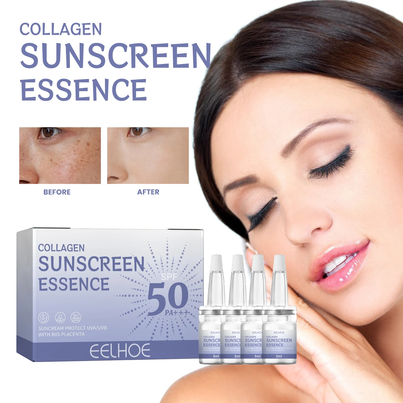 Collagen Sunscreen Essence SPF50 PA+++ 5ml x 4 for Brightening & Anti-Aging 2 collagen sunscreen essence spf50 5ml x4 cih h7sn9phc desc 2