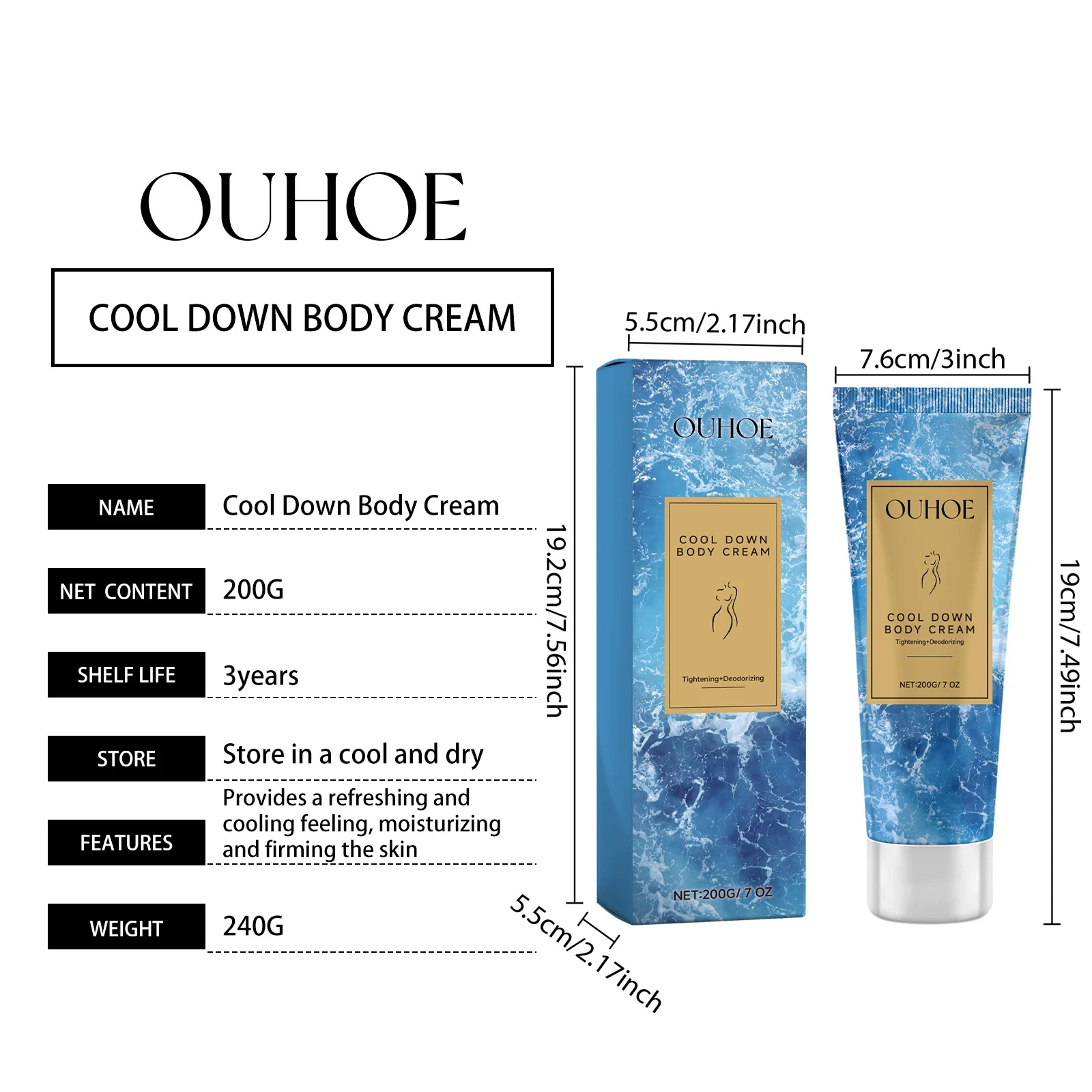 OUHOE Cool Down Body Cream - Tightening, Deodorizing & Moisturizing for All Skin Types 1 cooling firming body cream cih cad2kjhx desc 1
