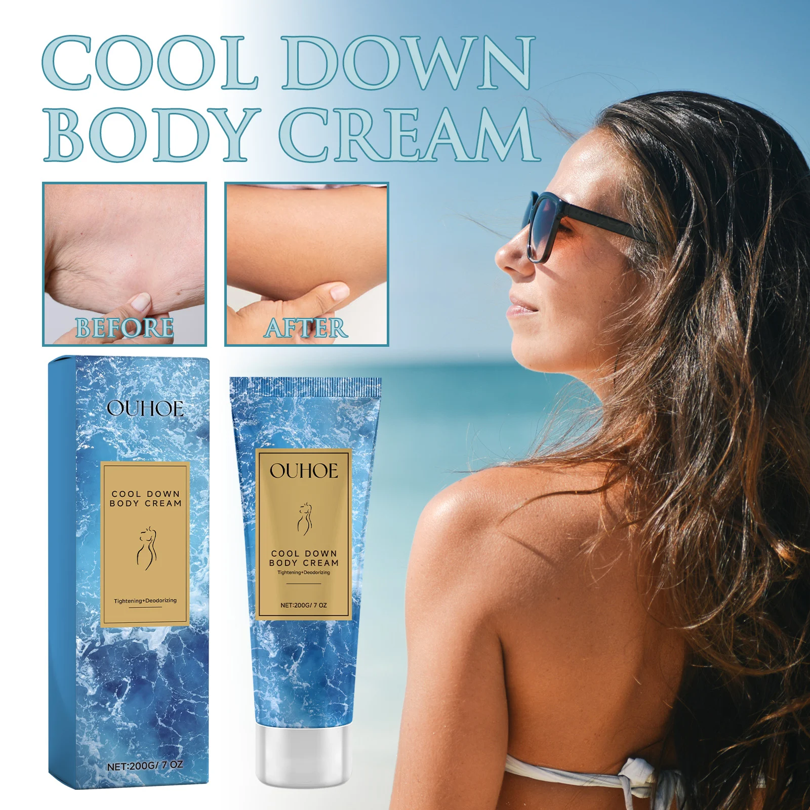 OUHOE Cool Down Body Cream - Tightening, Deodorizing & Moisturizing for All Skin Types 2 cooling firming body cream cih cad2kjhx desc 2