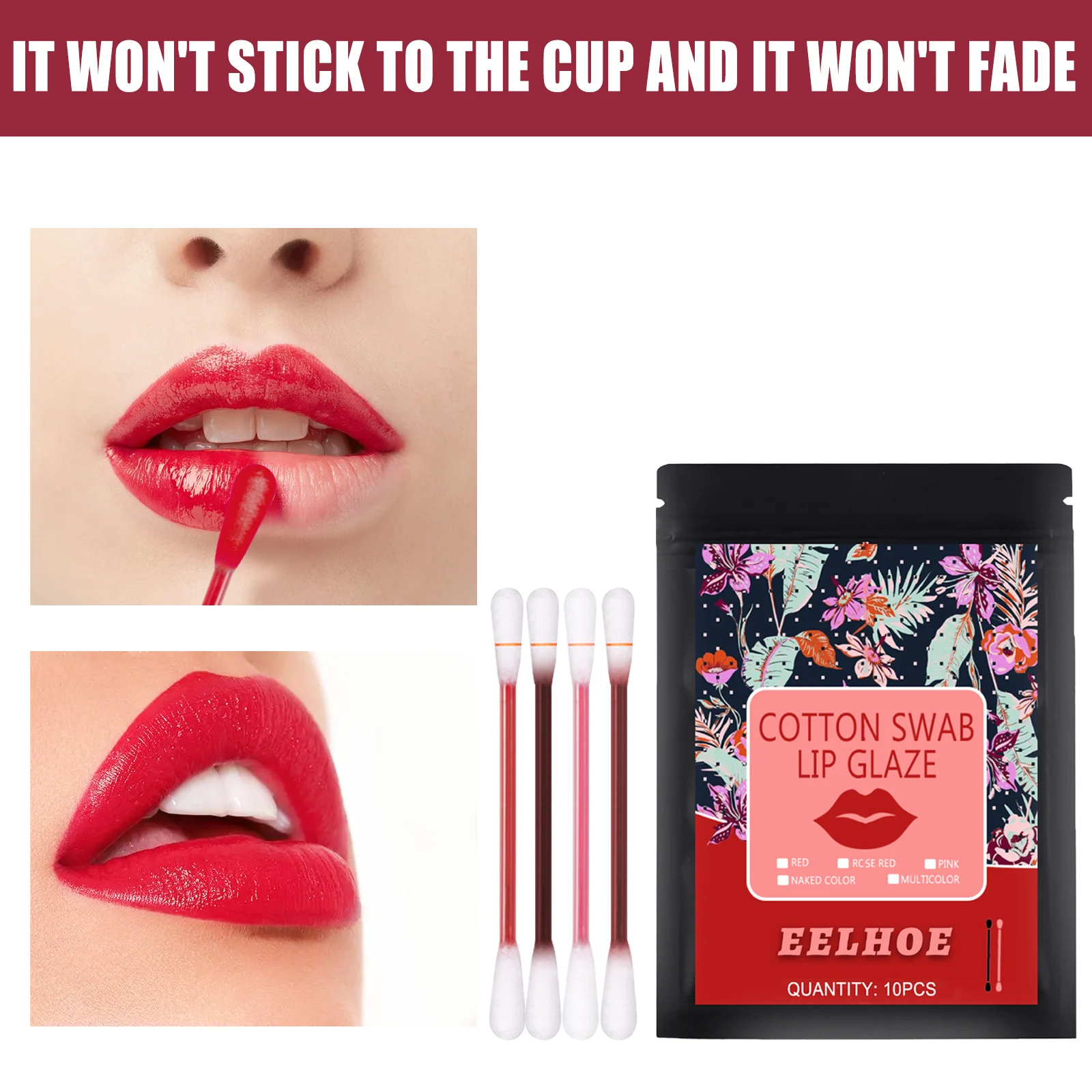 Cotton Swab Lip Glaze 10pcs Disposable Lip Stain with Lip Brush Non-Stick Cup 6 cotton swab lip glaze 10pcs disposable lip stain cih emrvqpb2 desc 6