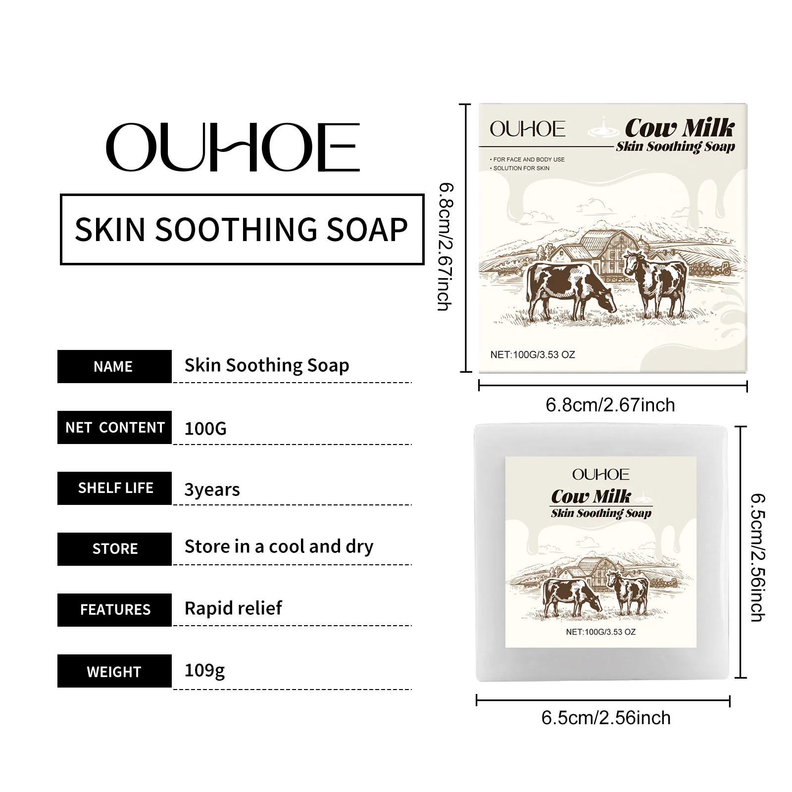 Cow Milk Soap for Face and Body 100g, Skin Soothing & Moisturizing Cleansing Bar 1 cow milk soap face body 100g cih b88ntrwp desc 1