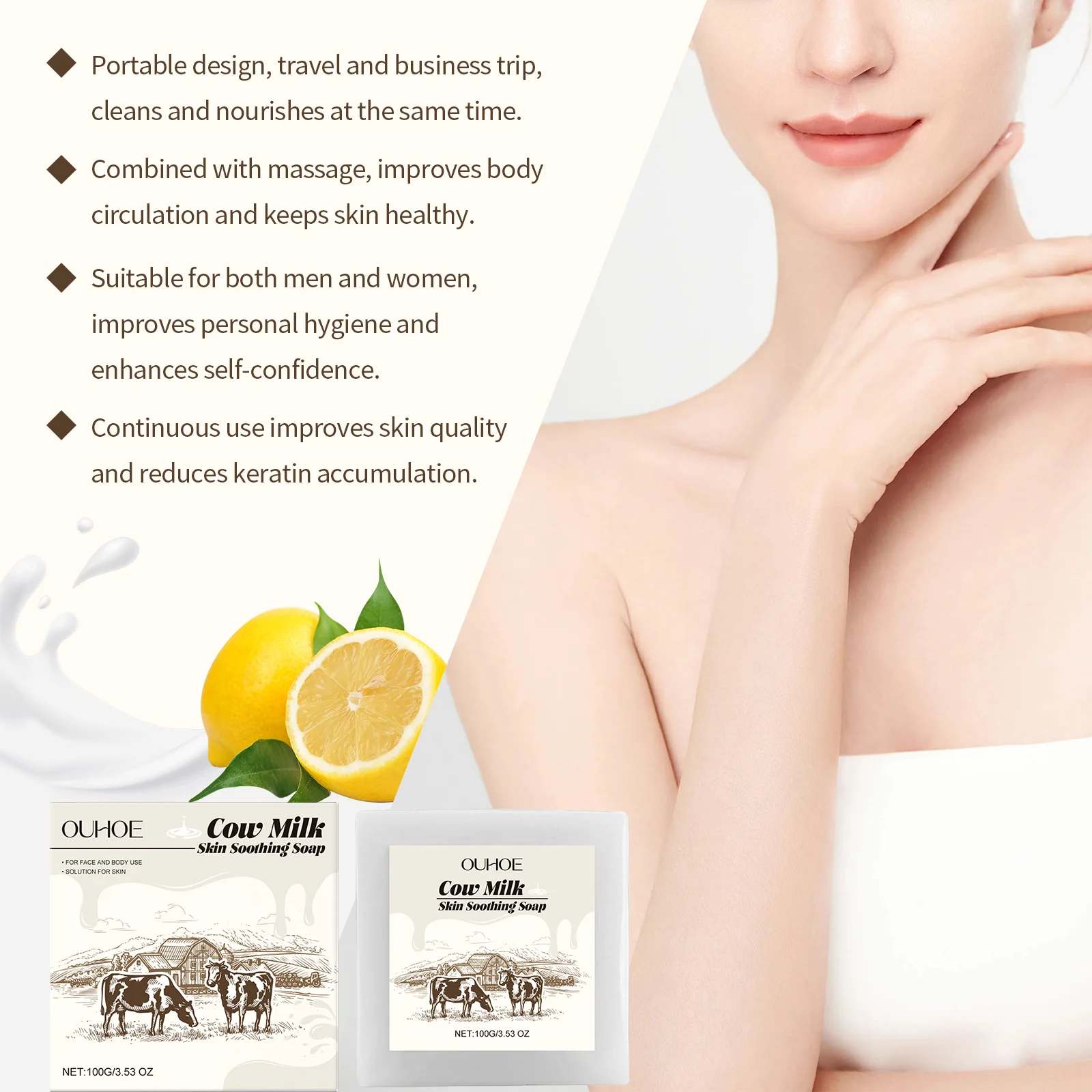 Cow Milk Soap for Face and Body 100g, Skin Soothing & Moisturizing Cleansing Bar 5 cow milk soap face body 100g cih b88ntrwp desc 5