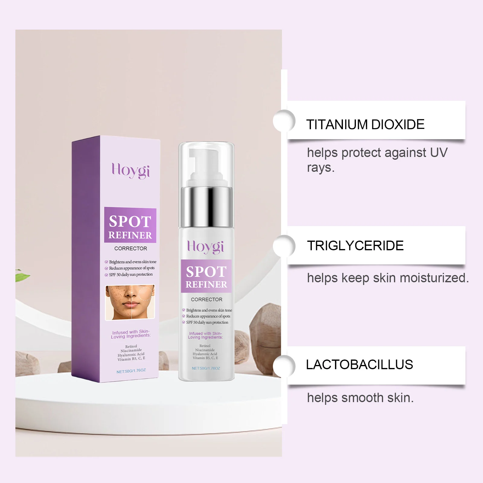 Hoygi SPOT REFINER CORRECTOR SPF 50 Daily Sun Protection Face Cream with Niacinamide & Hyaluronic Acid 7 daily face sunscreen spot corrector der 4cpnnymx desc 7