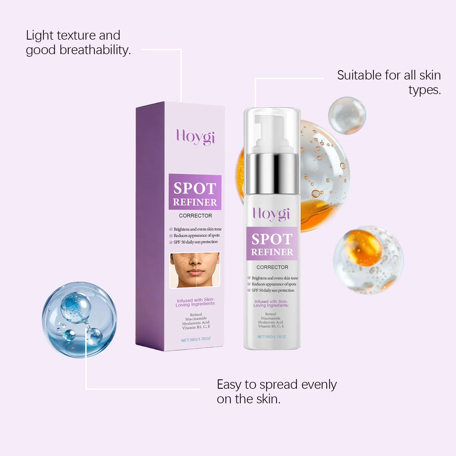 Hoygi SPOT REFINER CORRECTOR SPF 50 Daily Sun Protection Face Cream with Niacinamide & Hyaluronic Acid 8 daily face sunscreen spot corrector der 4cpnnymx desc 8